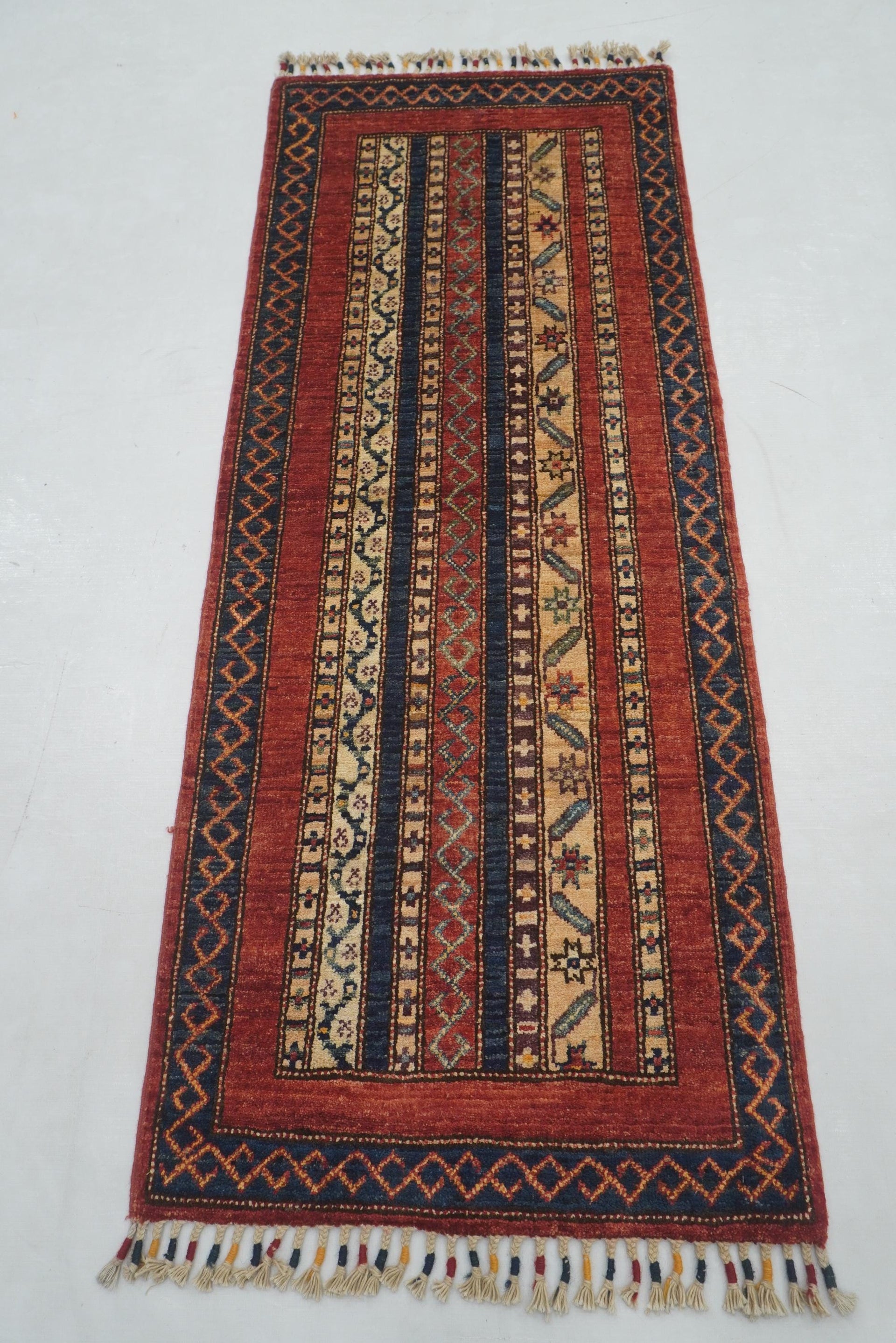 2x5 ft Red Turkish Shawl Pattern Hand knotted Runner Rug
