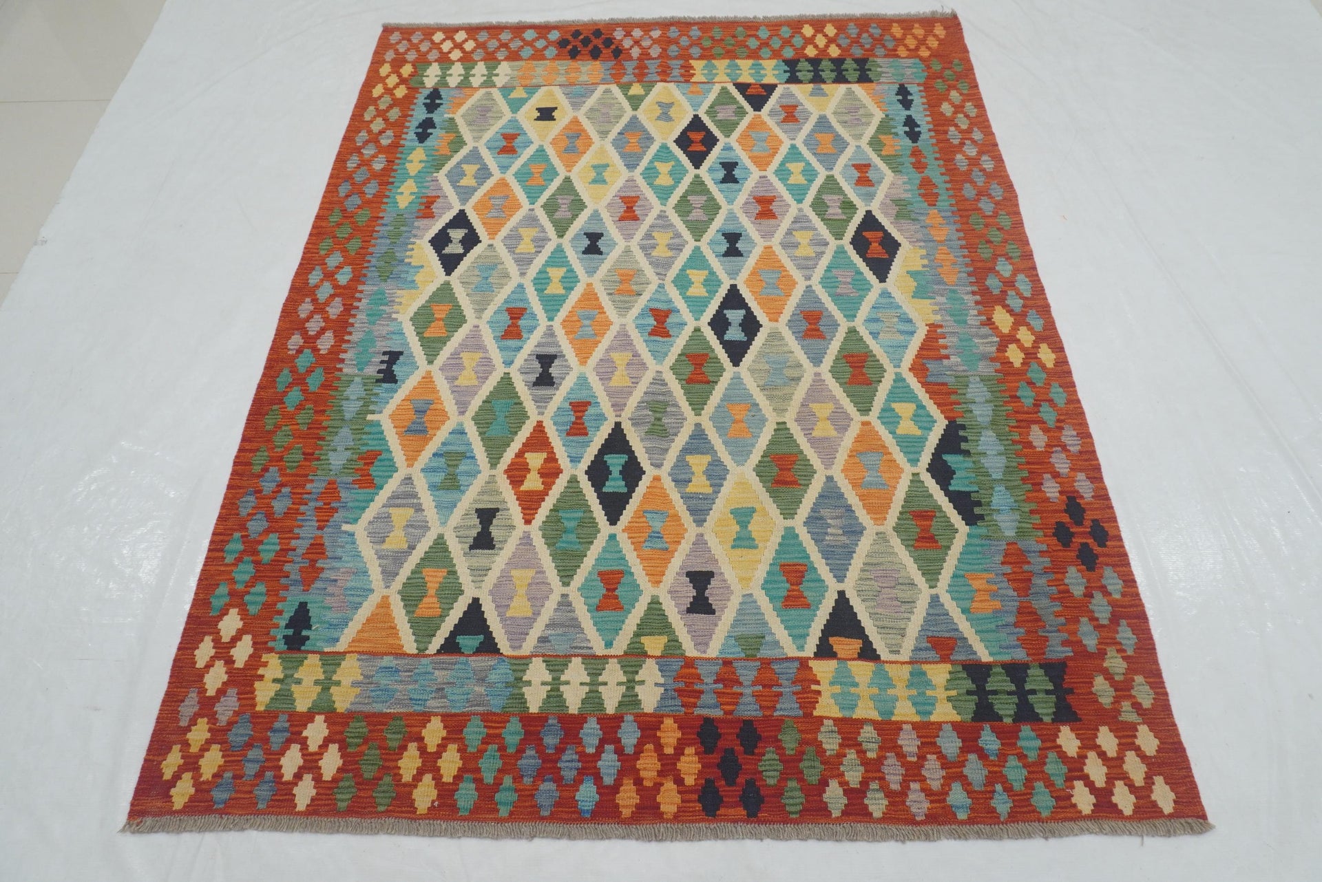 5x7 Red Afghan Geometric Reversible Kilim Rug