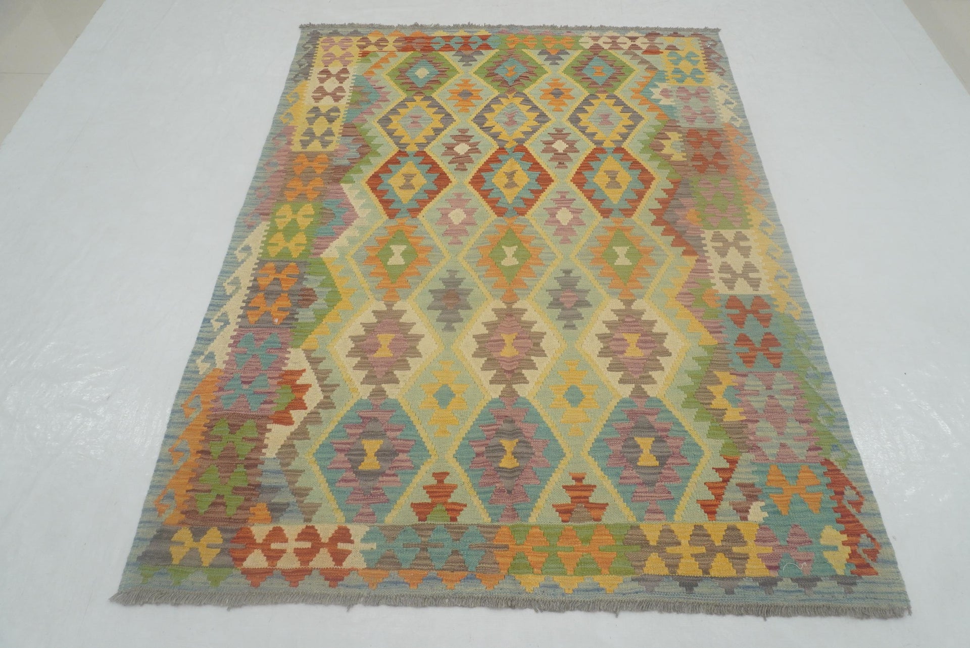 5x7 Muted Blue Afghan Reversible Kilim Rug