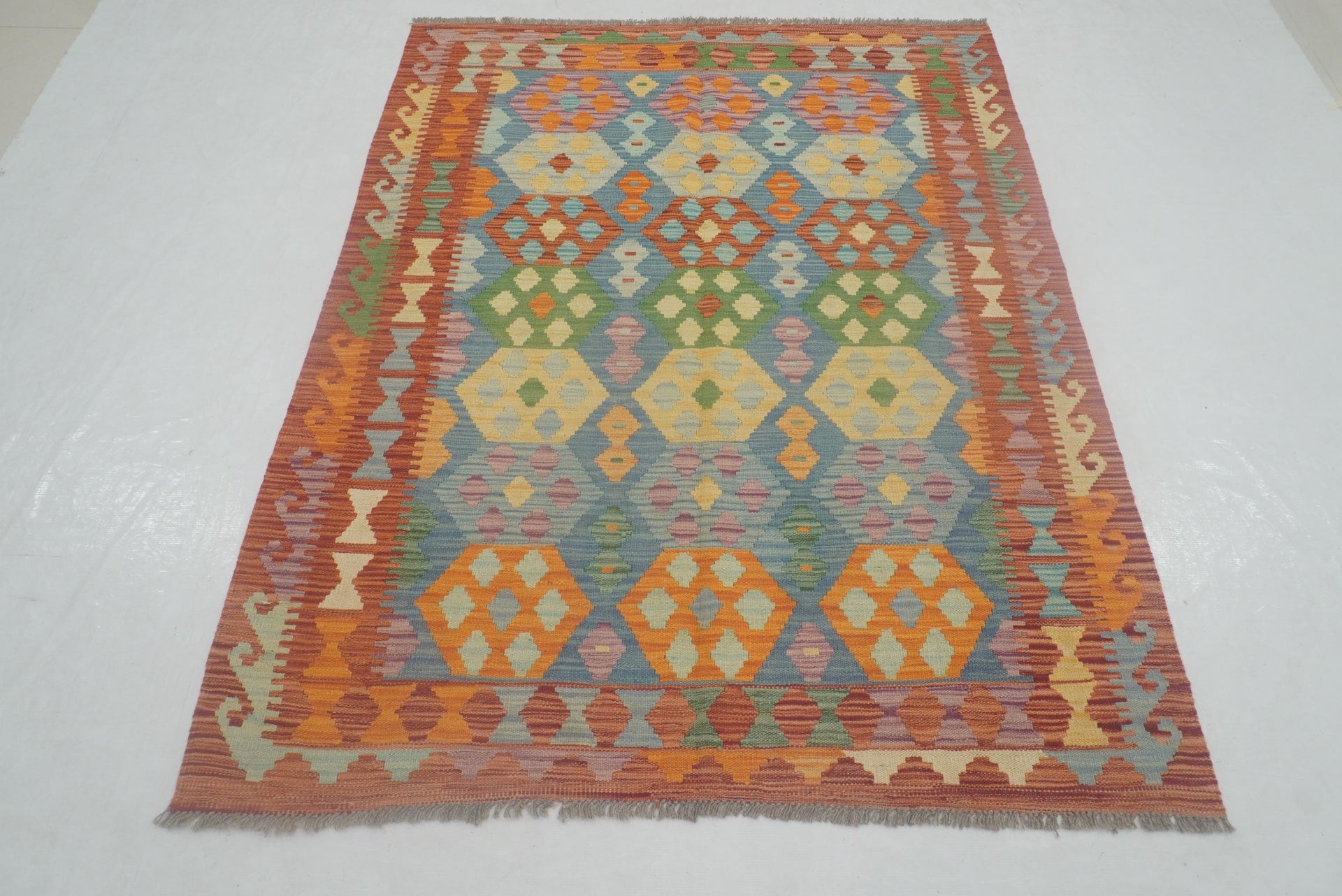 5x7 Blue Red Afghan Reversible Kilim Rug