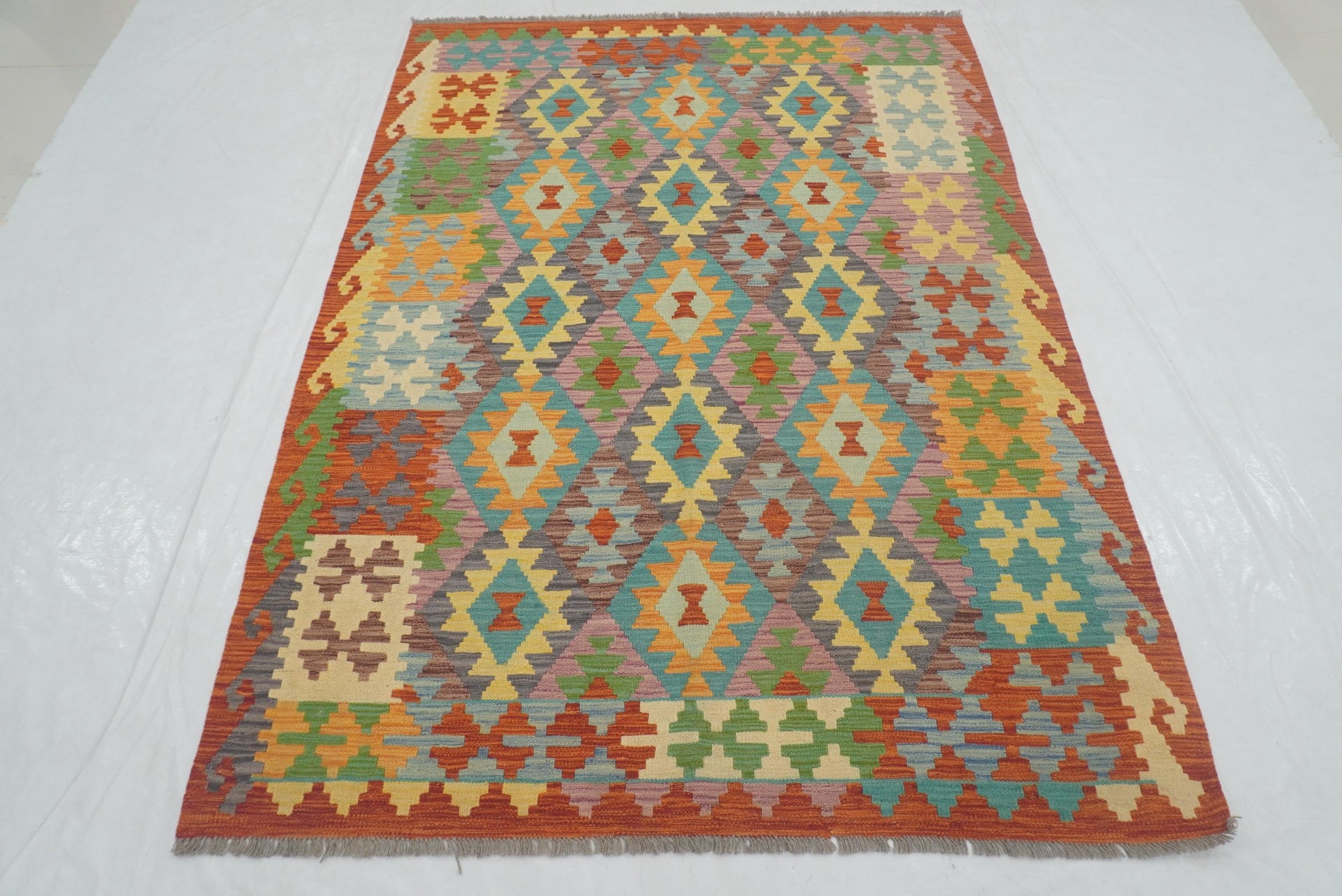 5x7 Red Afghan Geometric Reversible Kilim Rug