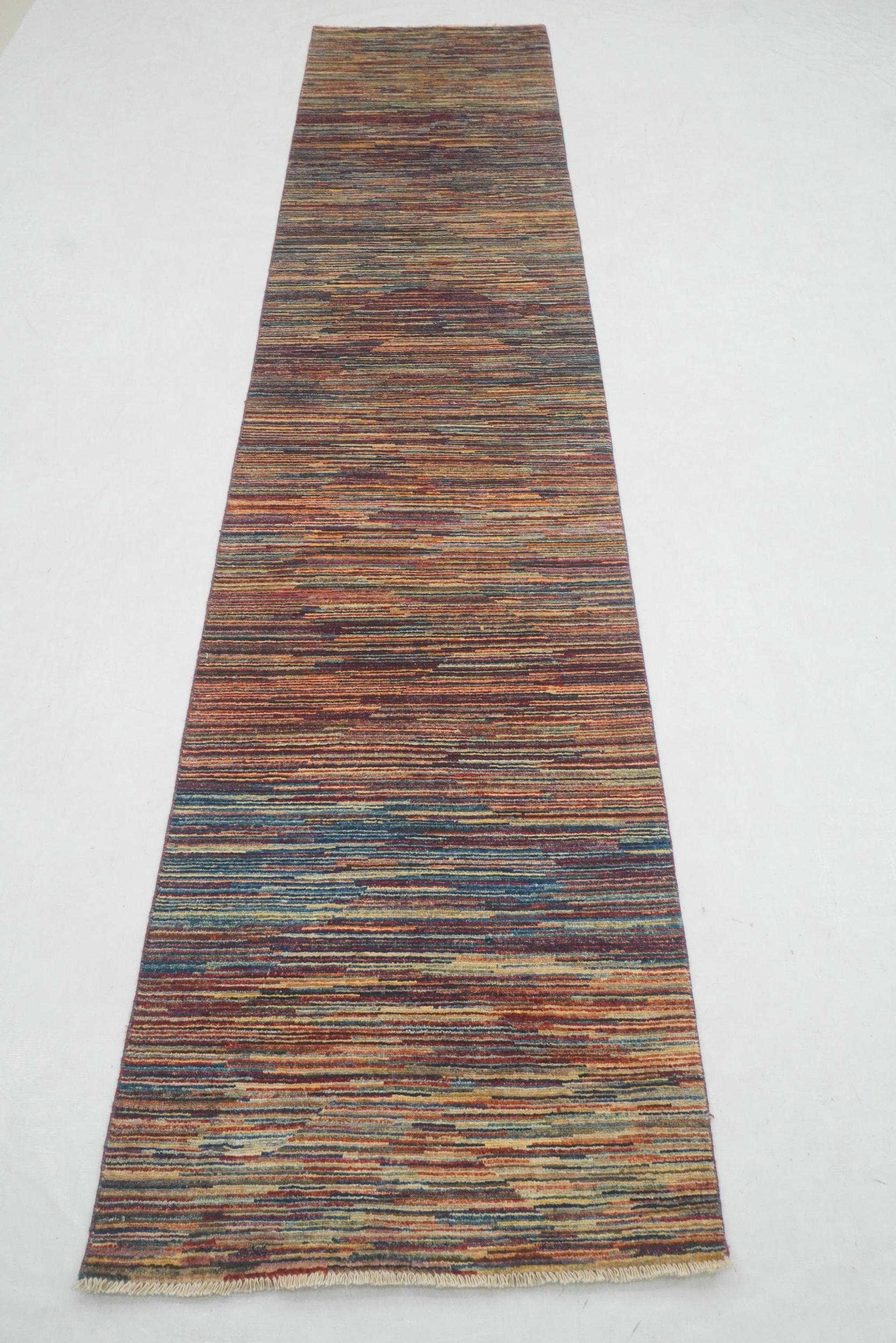 13 ft Striped Gabbeh Afghan Hand knotted Runner Rug