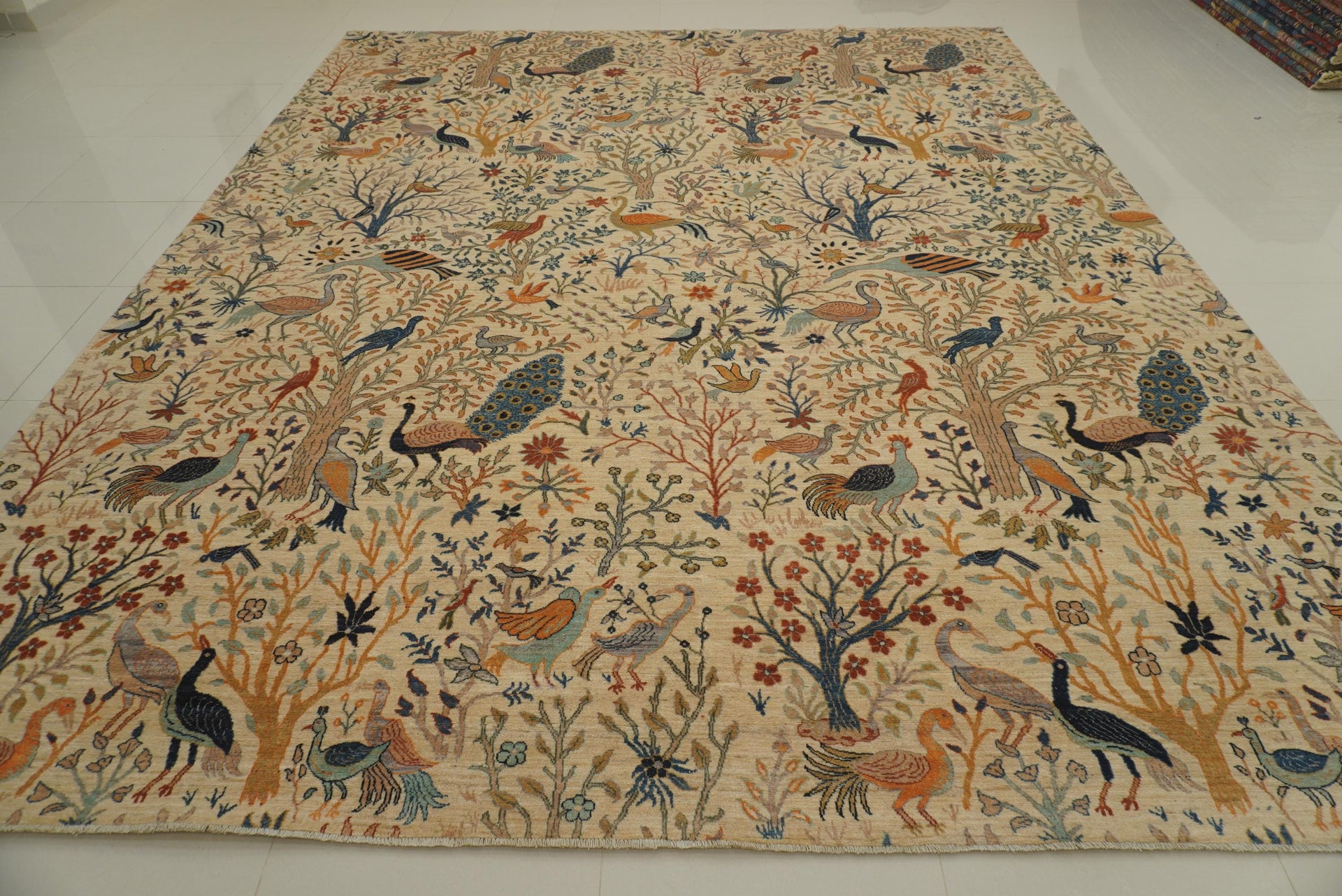 12x14 Beige Bird Afghan Gabbeh Hand Knotted Rug