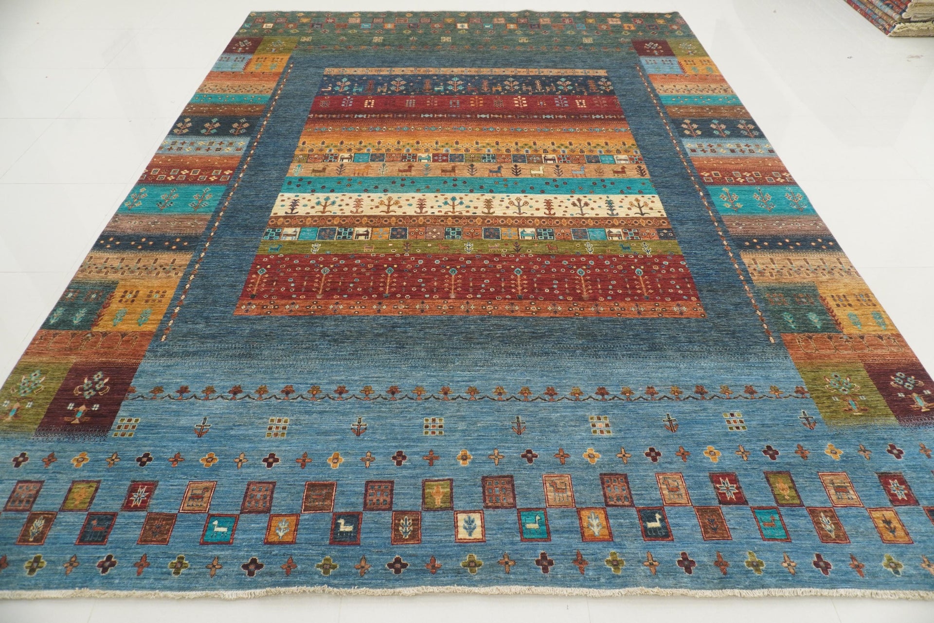 10x13 Blue Green Gabbeh Afghan Kashkuli Hand knotted Rug