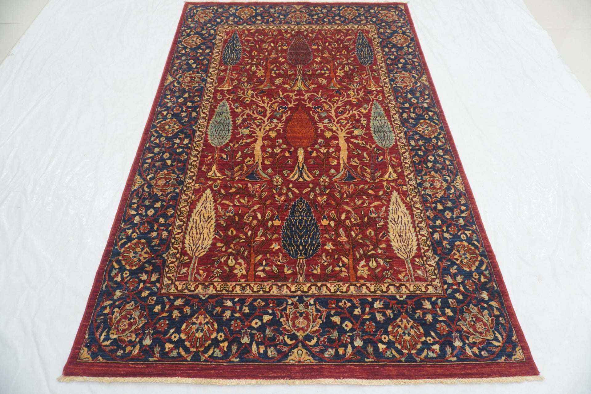 5x8 Red Afghan Hand knotted Tree of life Rug