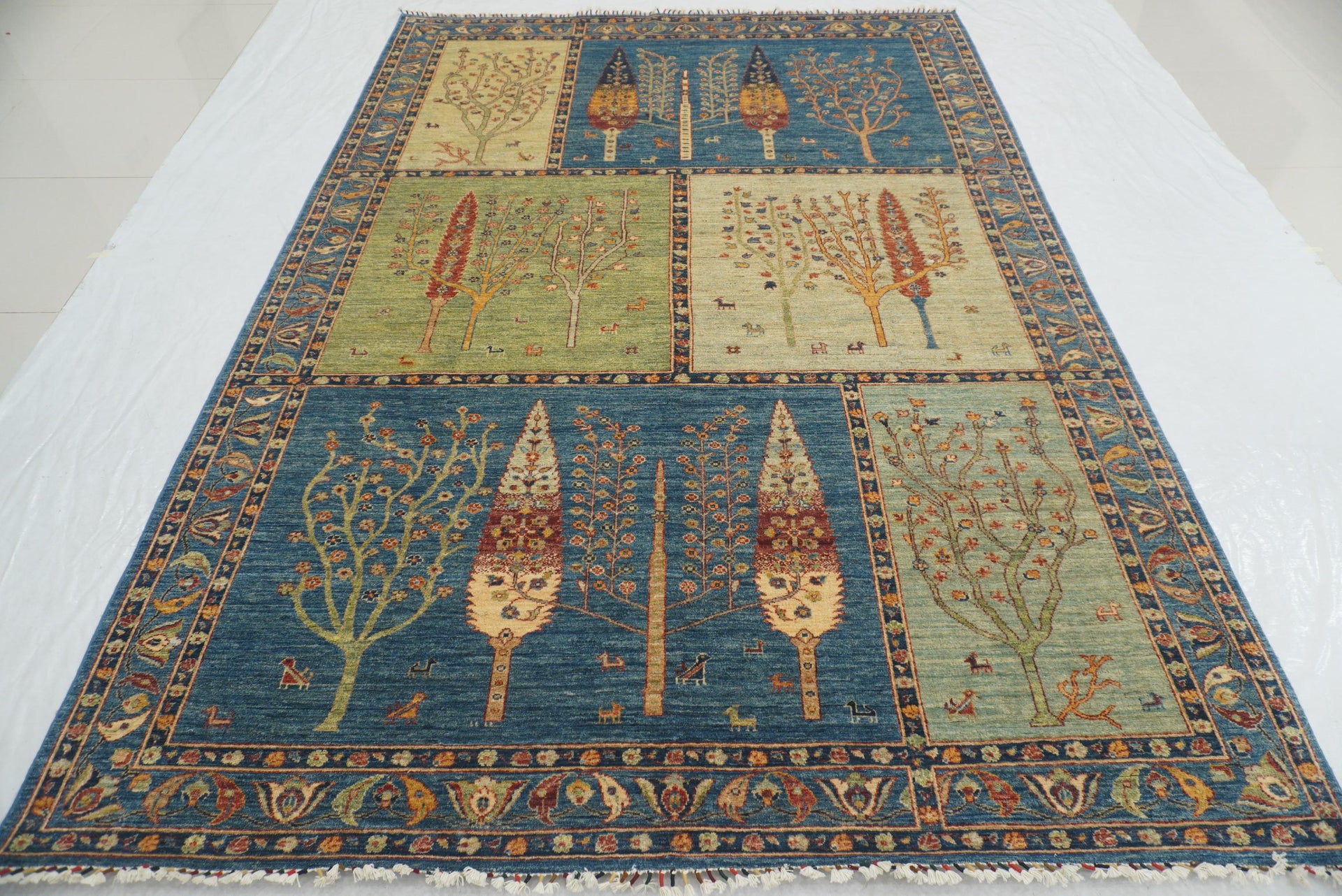 7x10 Blue Gabbeh Tree of Life Afghan Hand knotted Rug
