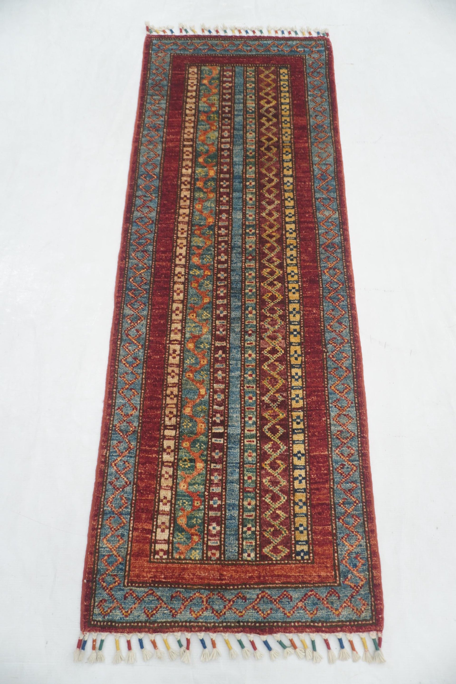 2x5 ft Red Turkish Shawl Hand knotted Runner Rug