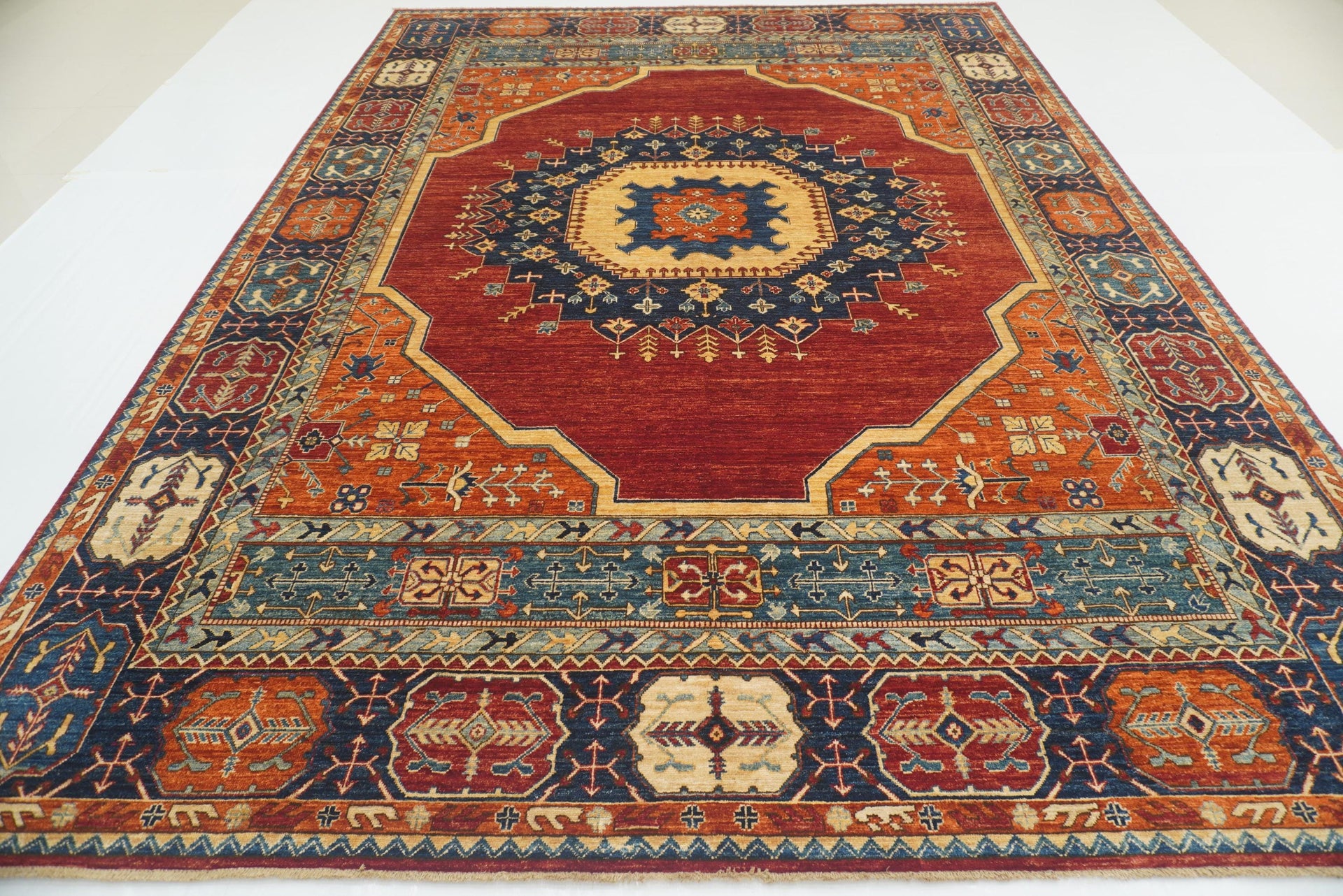 10x14 Red Heriz Afghan Hand knotted Medallion Rug