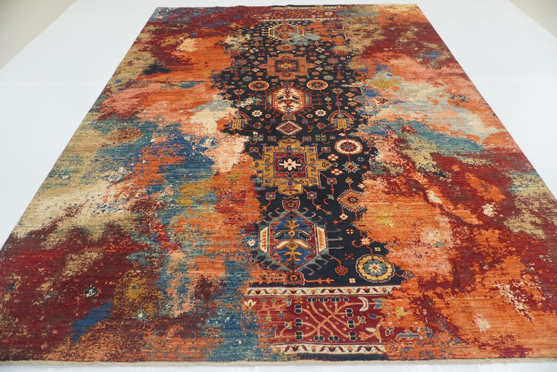 9x12 Navy Blue Modern Karaja Afghan Hand knotted Rug