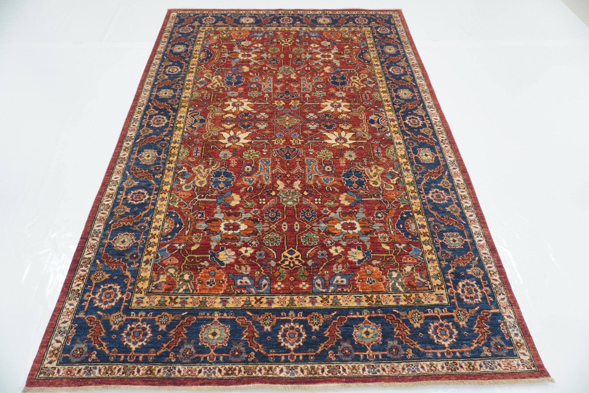 5'11"x8'10" Red Heriz Afghan Hand knotted Rug