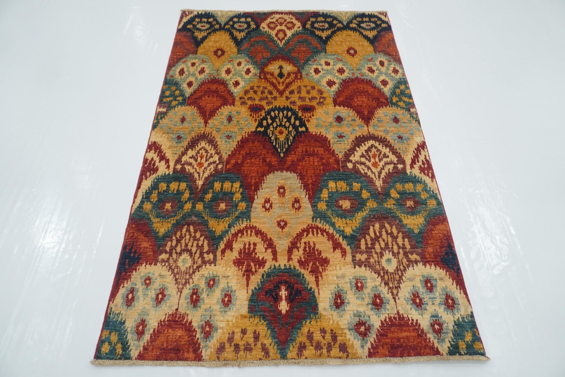 3'9"x5'11" Ikat Multicolor Afghan Hand Knotted Rug