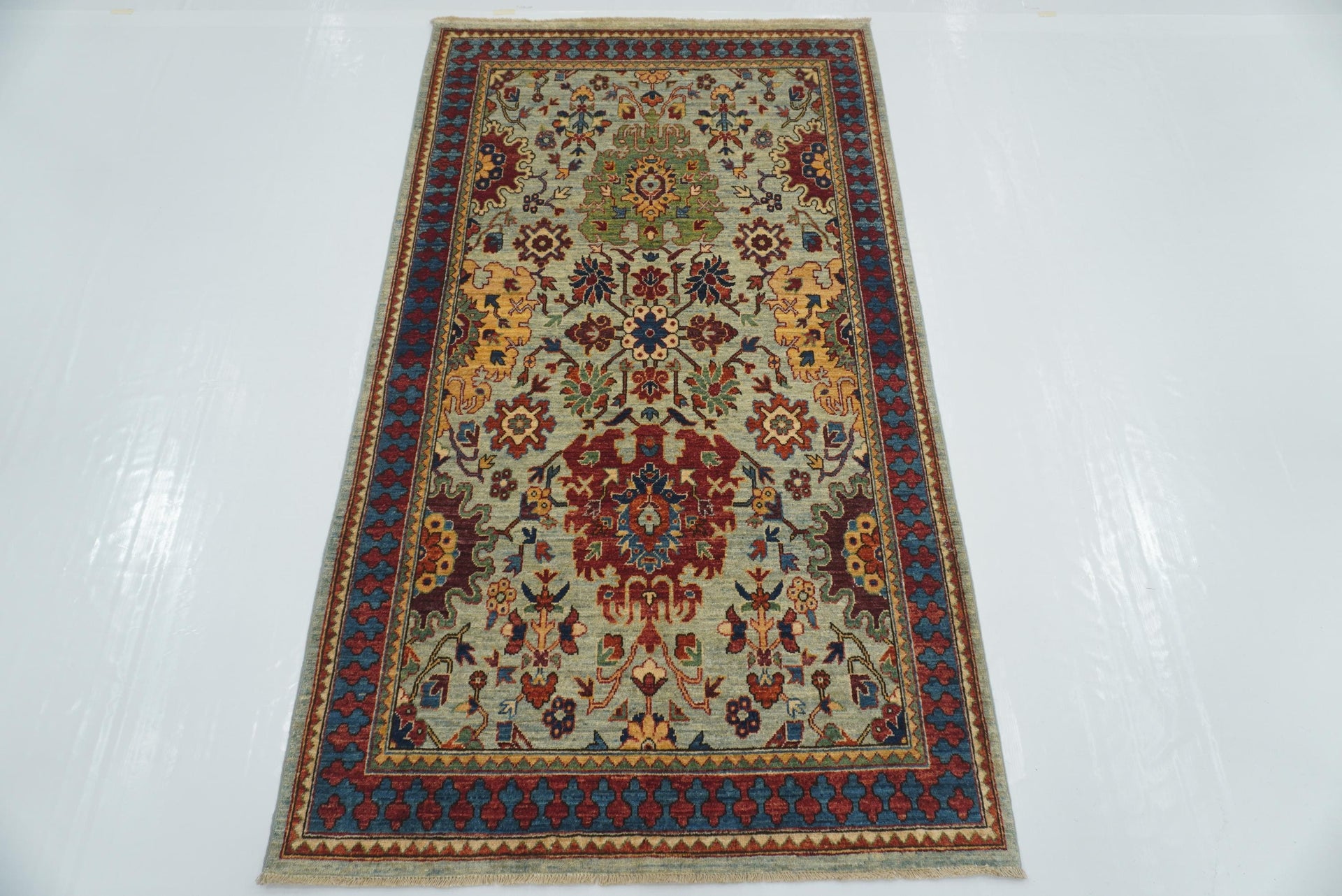 3'9"x6'8" Blue Serapi Afghan Hand knotted Rug