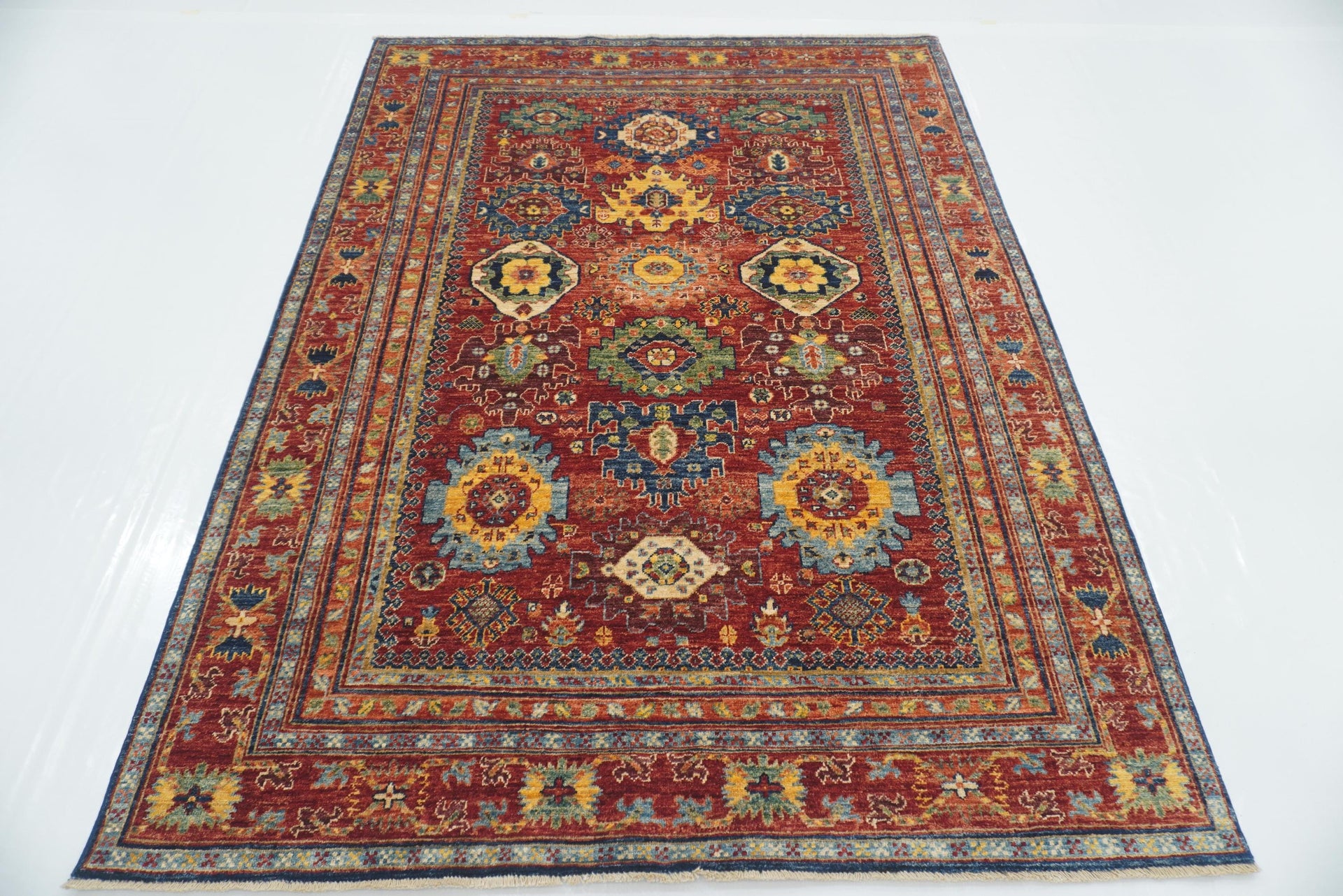 5'7"x7'8" Red Baluch Afghan Hand Knotted Rug