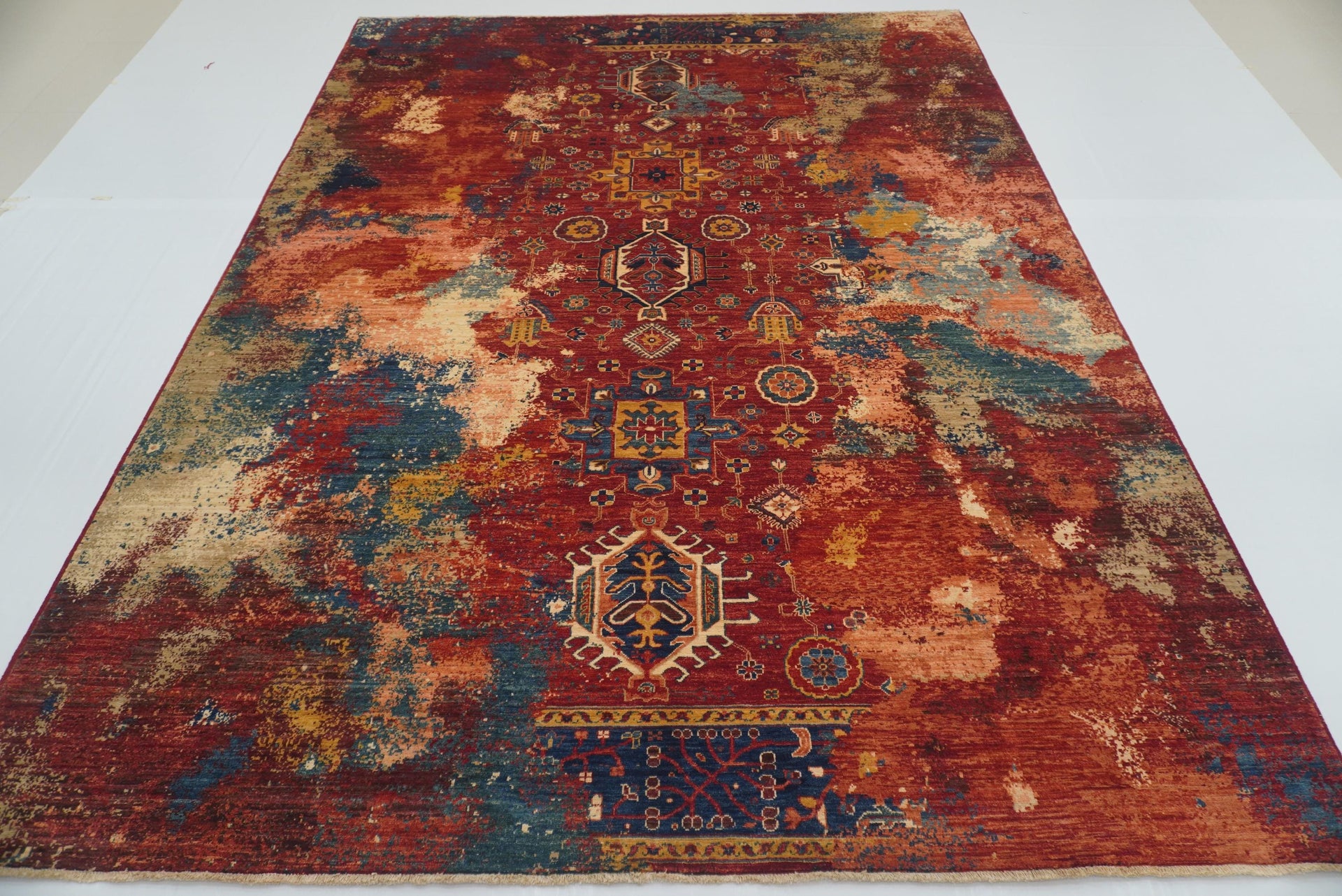 9x12 Red Modern Karaja Afghan Hand knotted Rug