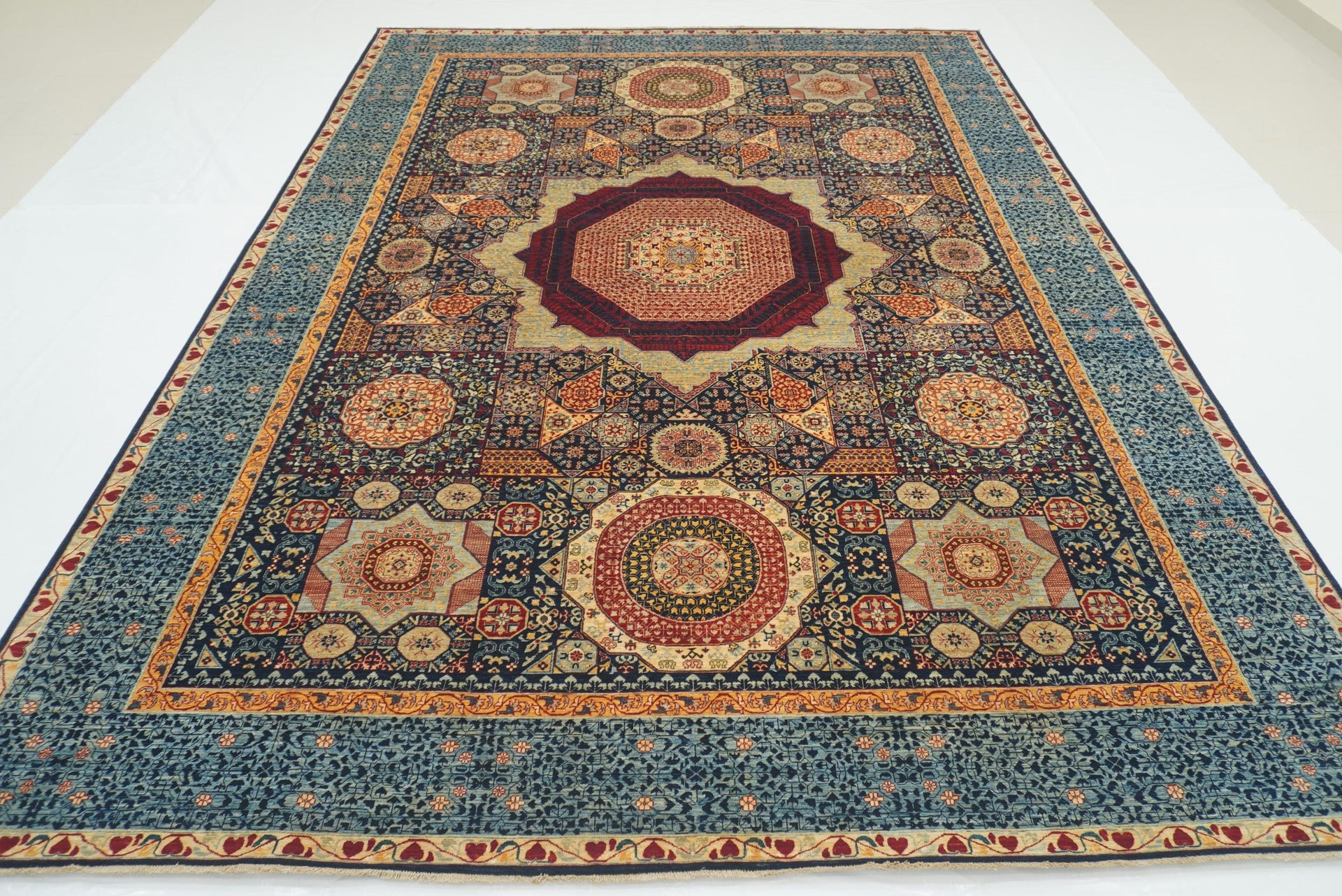 10x14 Navy Blue Wool Mamluk Turkish Hand Knotted Rug