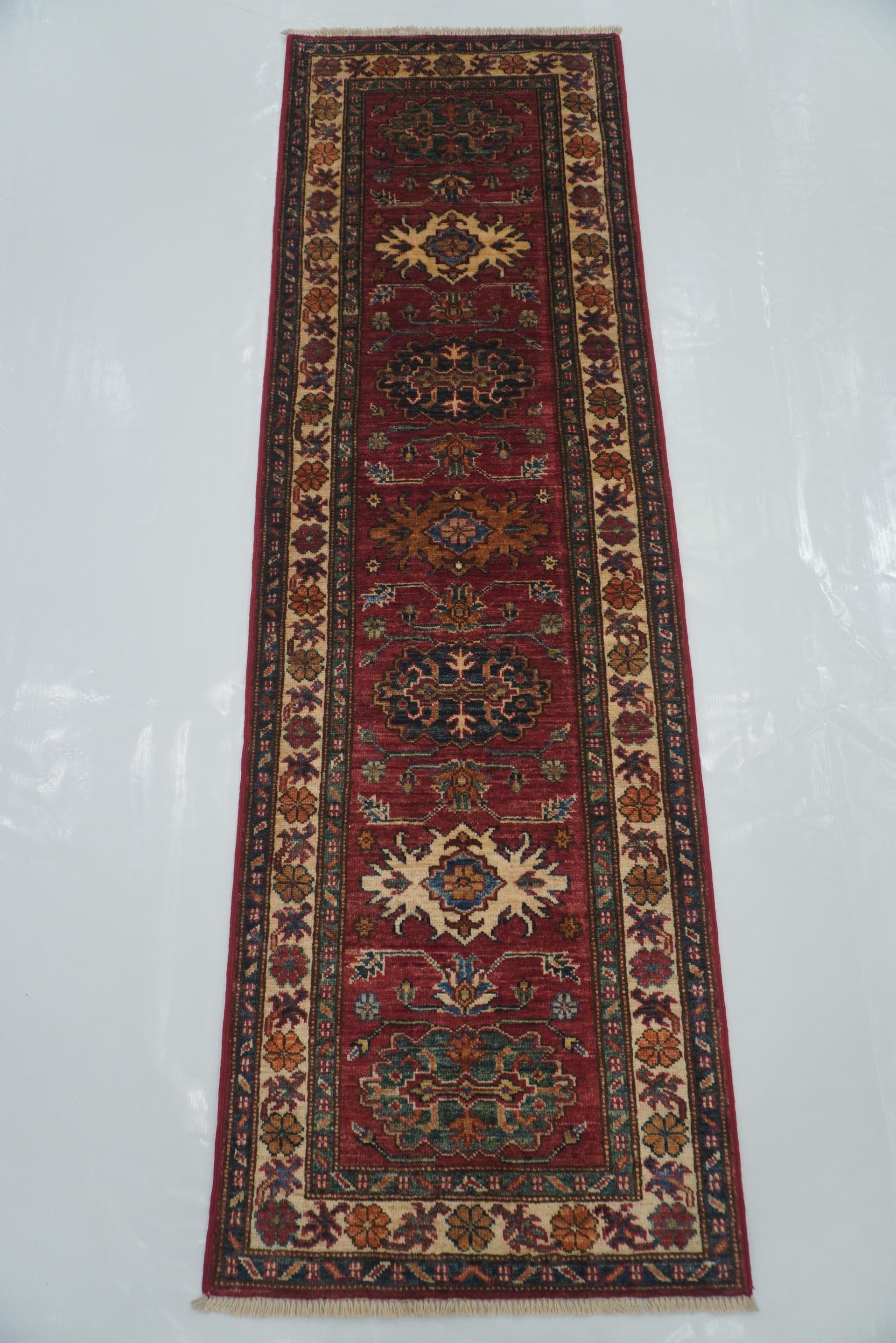 6 ft Red Kazak Afghan Hand knotted Runner Rug