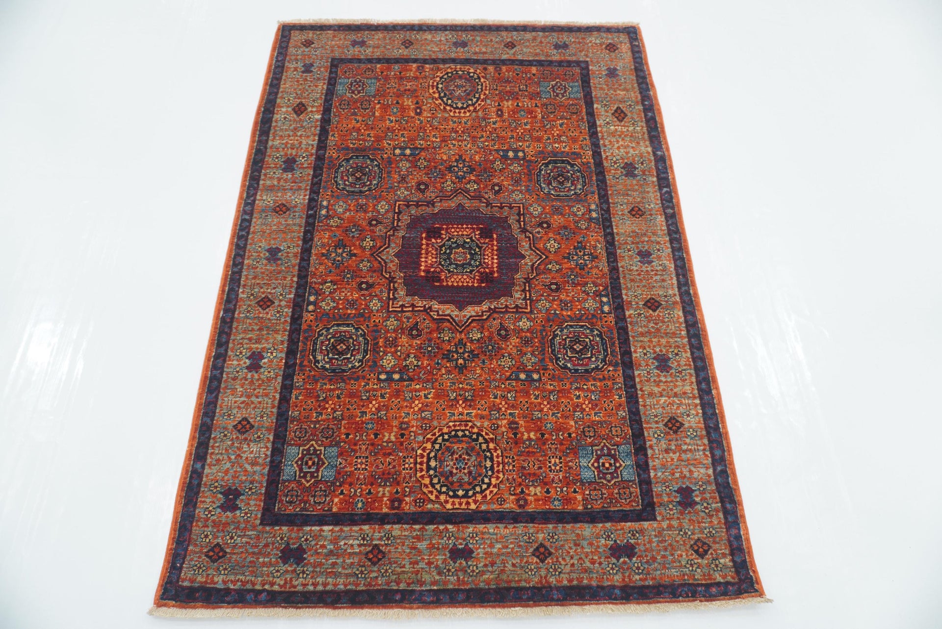 3'4"x4'11" Orange Mamluk Turkish Hand knotted Rug