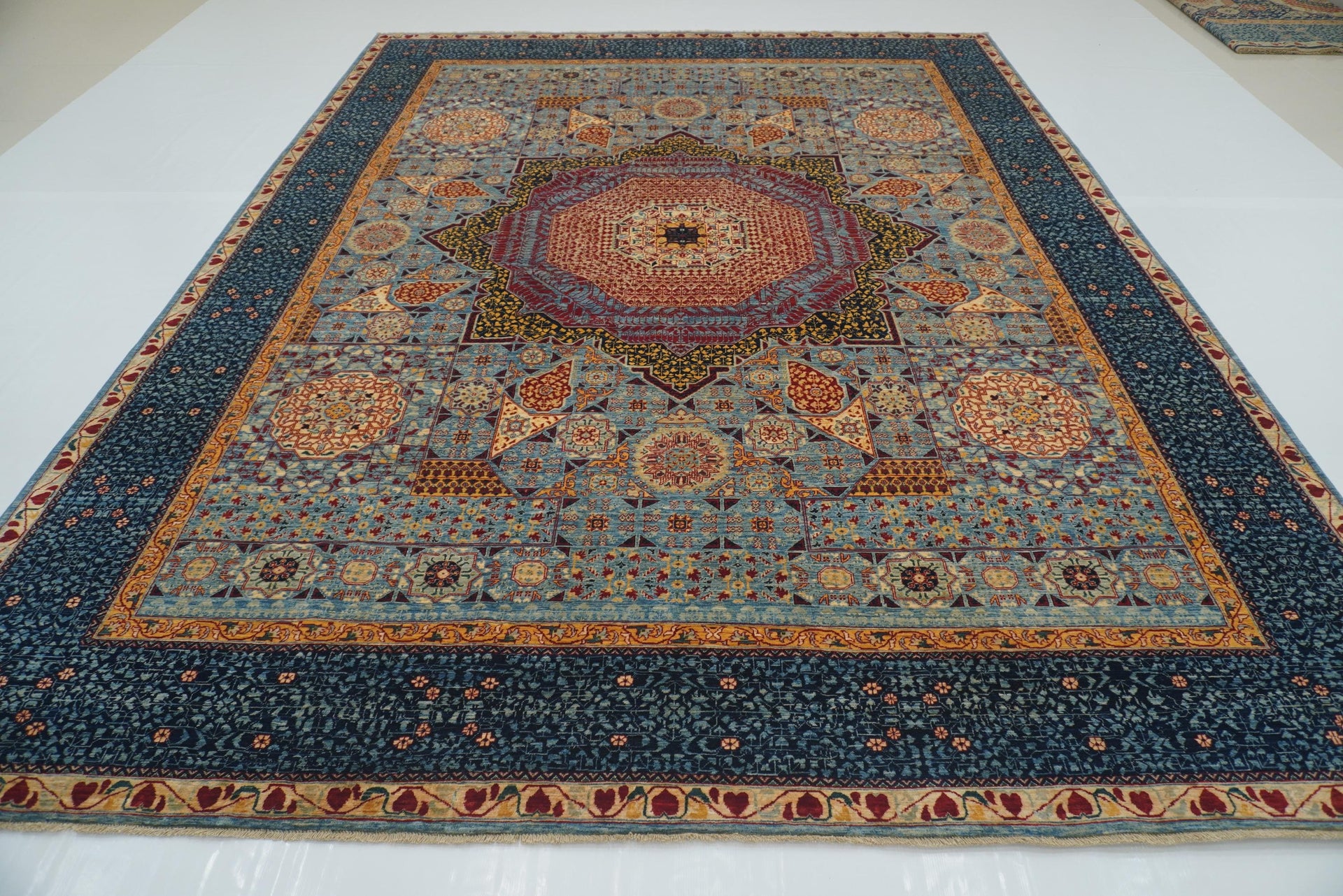 9x12 Blue Mamluk Hand-Knotted Medallion Rug