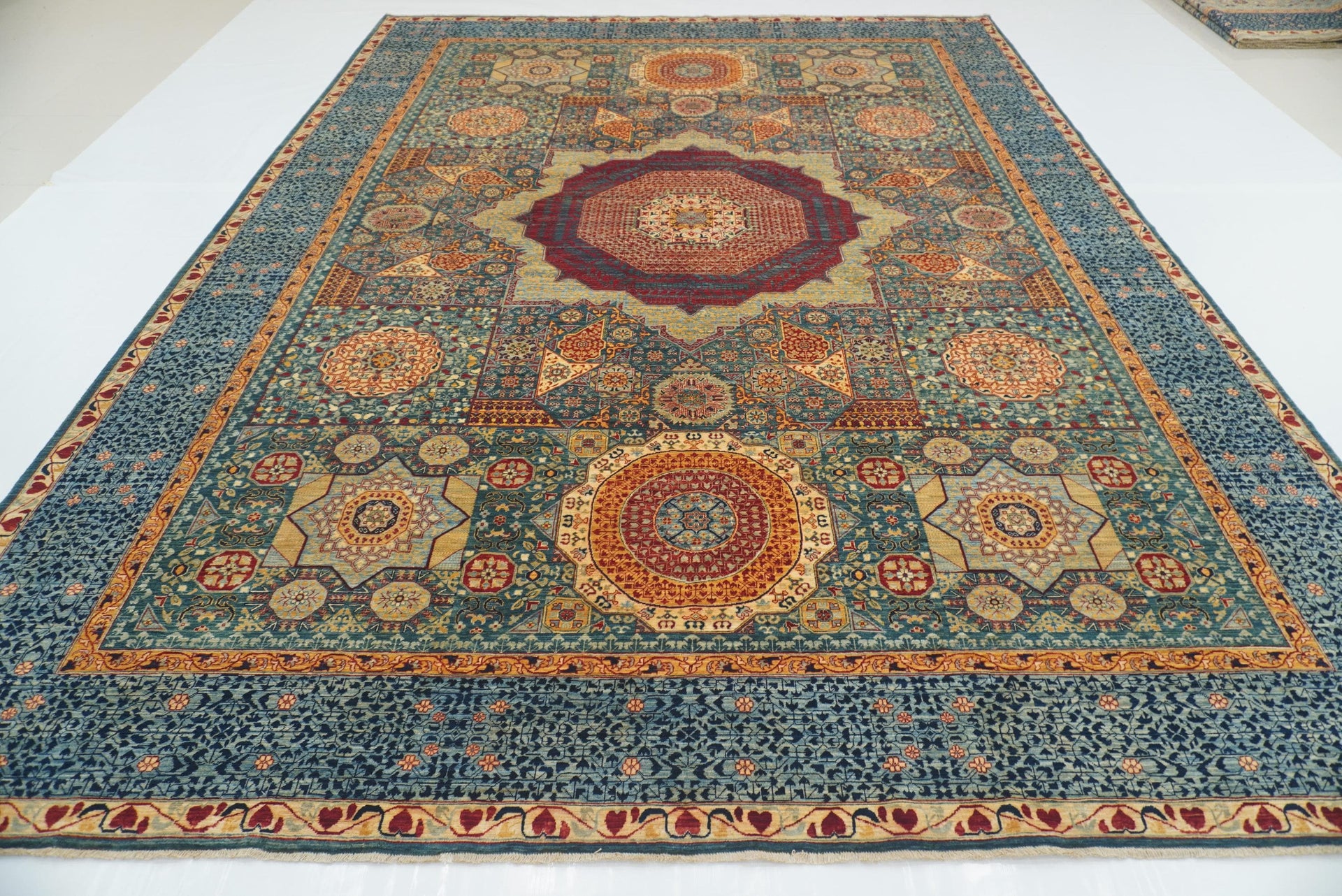 10x14 Green Mamluk Hand Knotted Turkish Medallion Rug