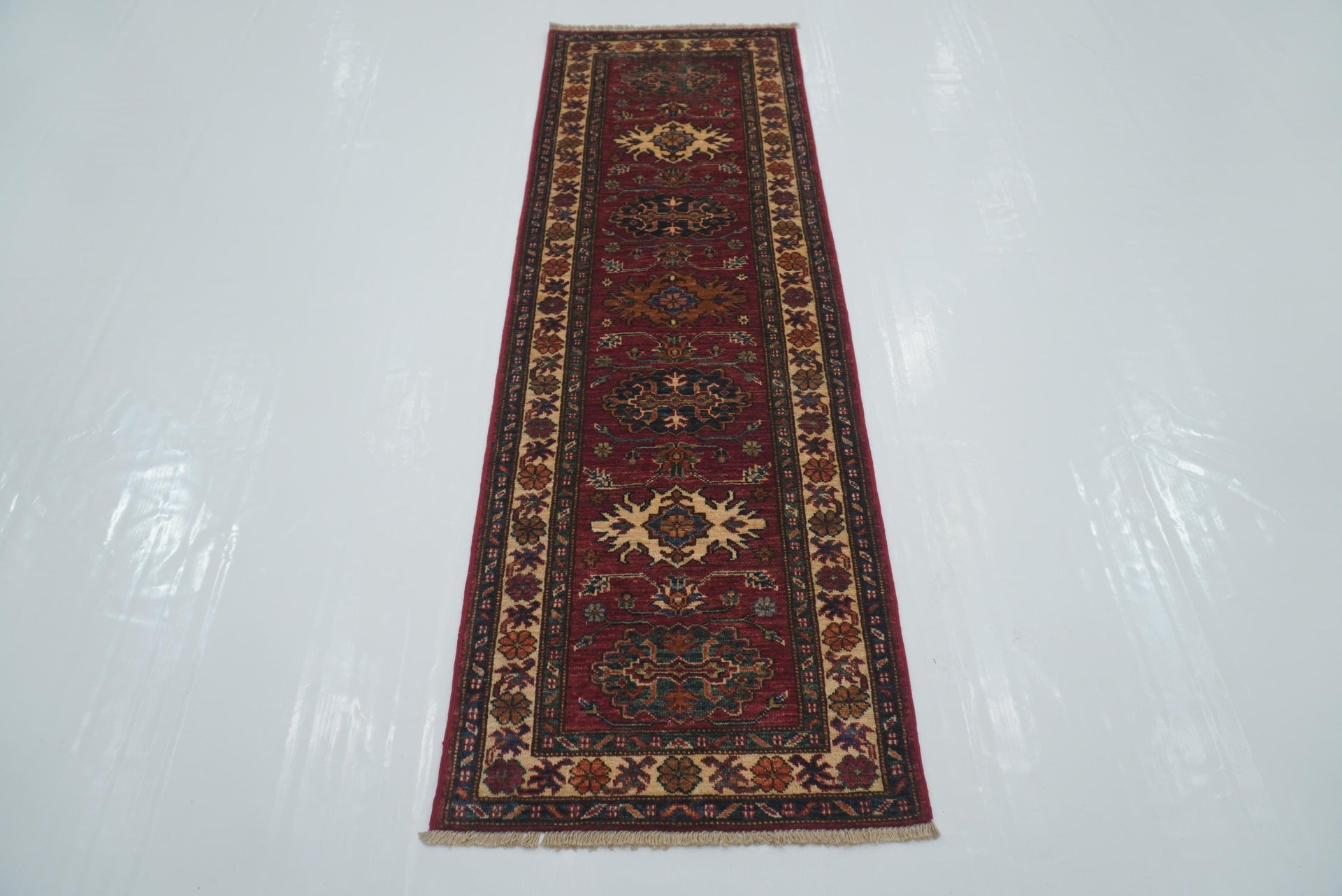 2x6 Red Kazak Afghan Hand knotted Runner Rug