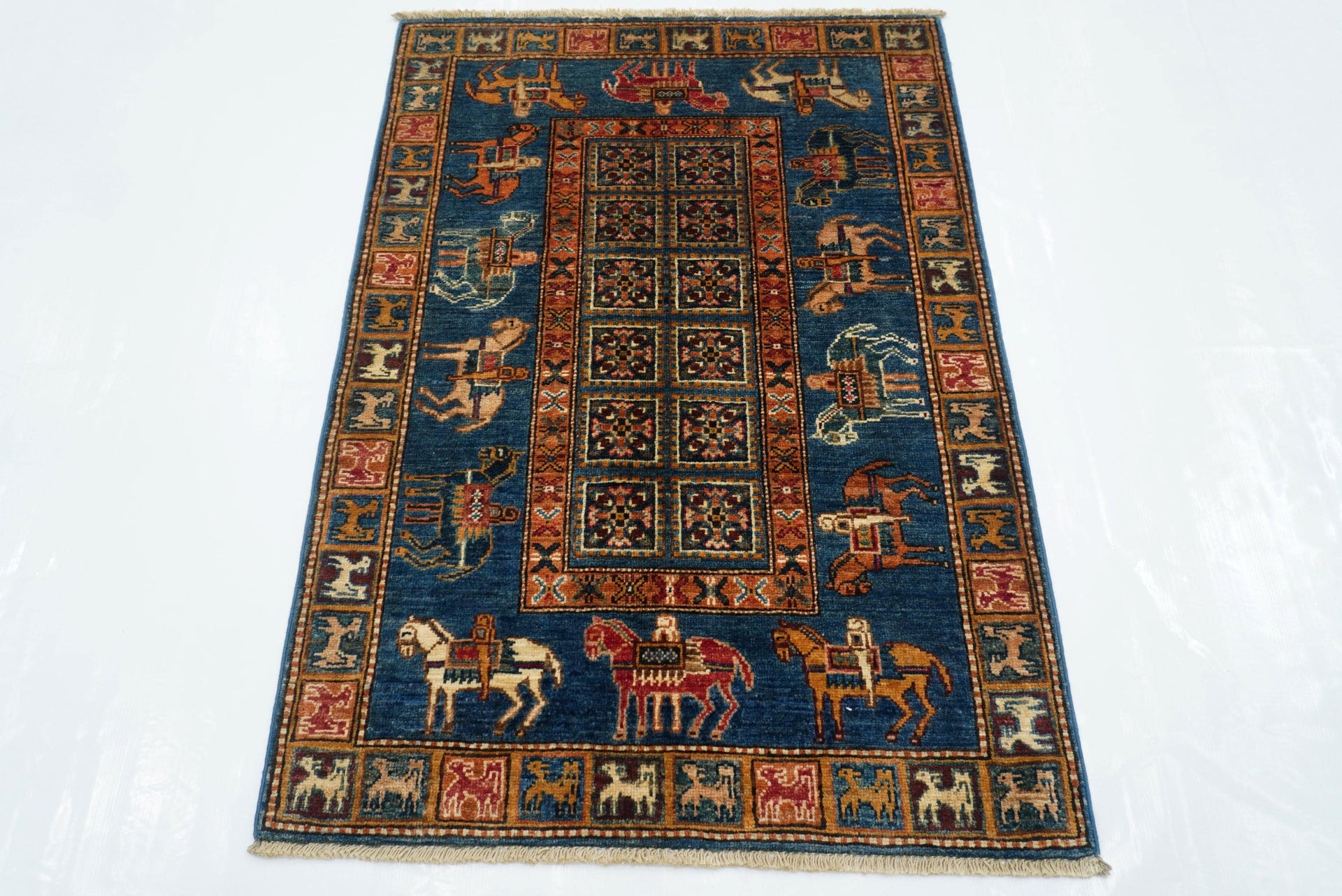3x4 Blue Pazyryk Afghan Hand knotted Rug