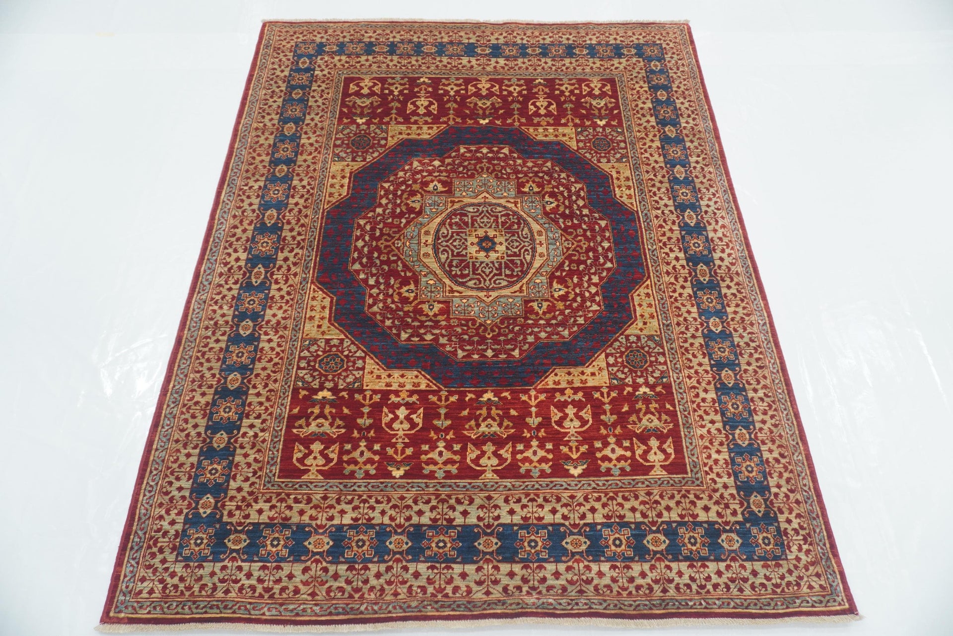 4'11"x6'3" Red Mamluk Turkish Hand knotted Rug