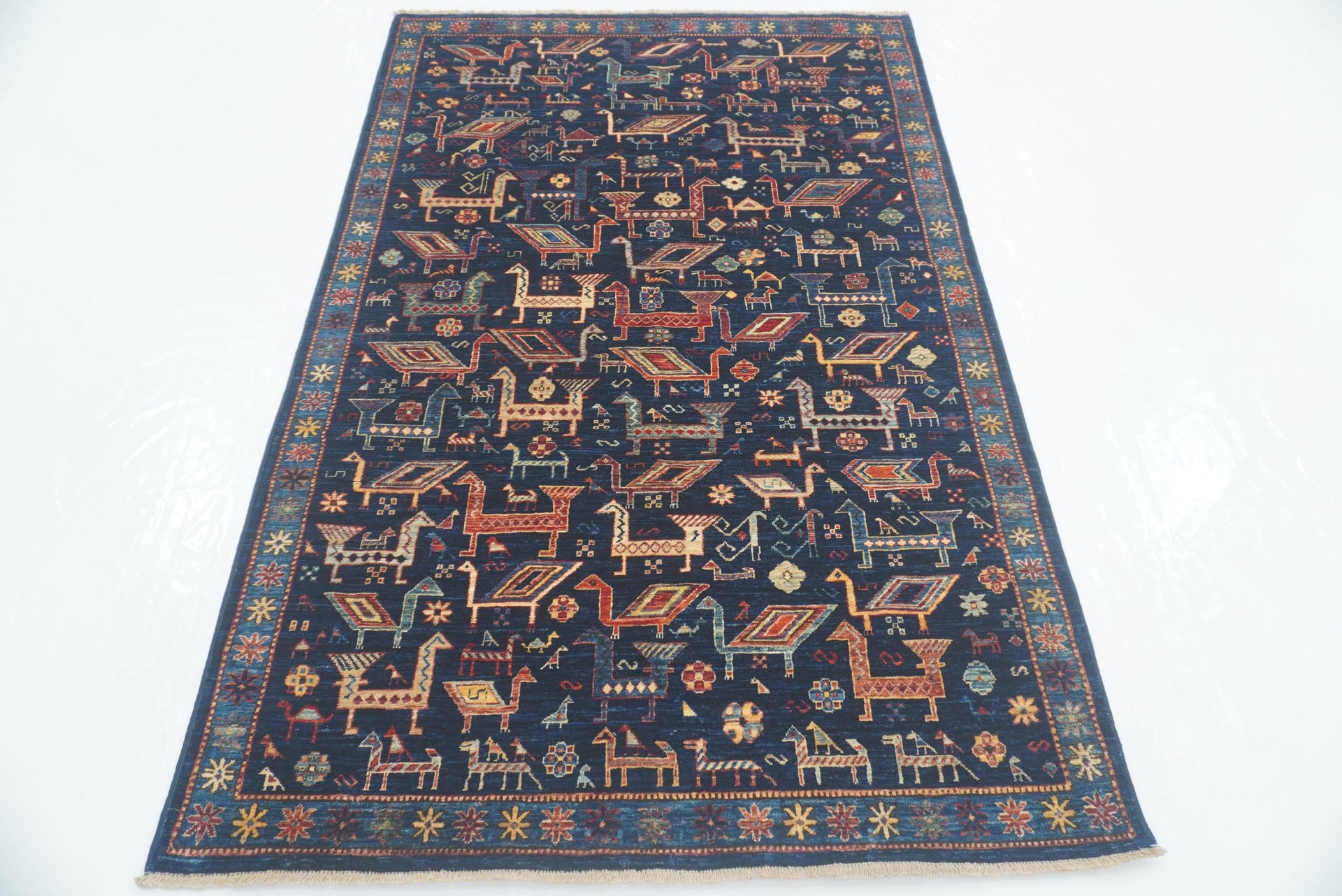 4x6 Navy Blue Gabbeh Afghan Hand knotted Rug