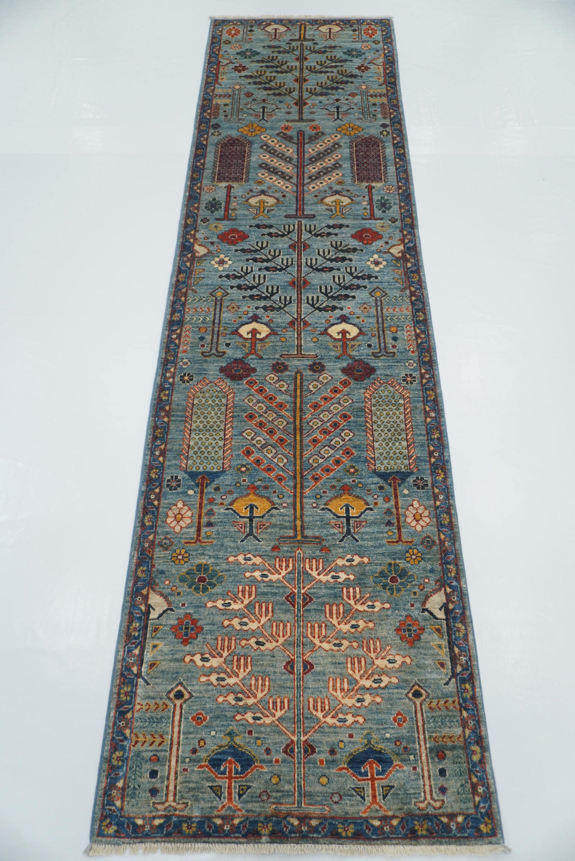 10 ft Blue Bakhshaish Afghan Hand-Knotted Runner Rug