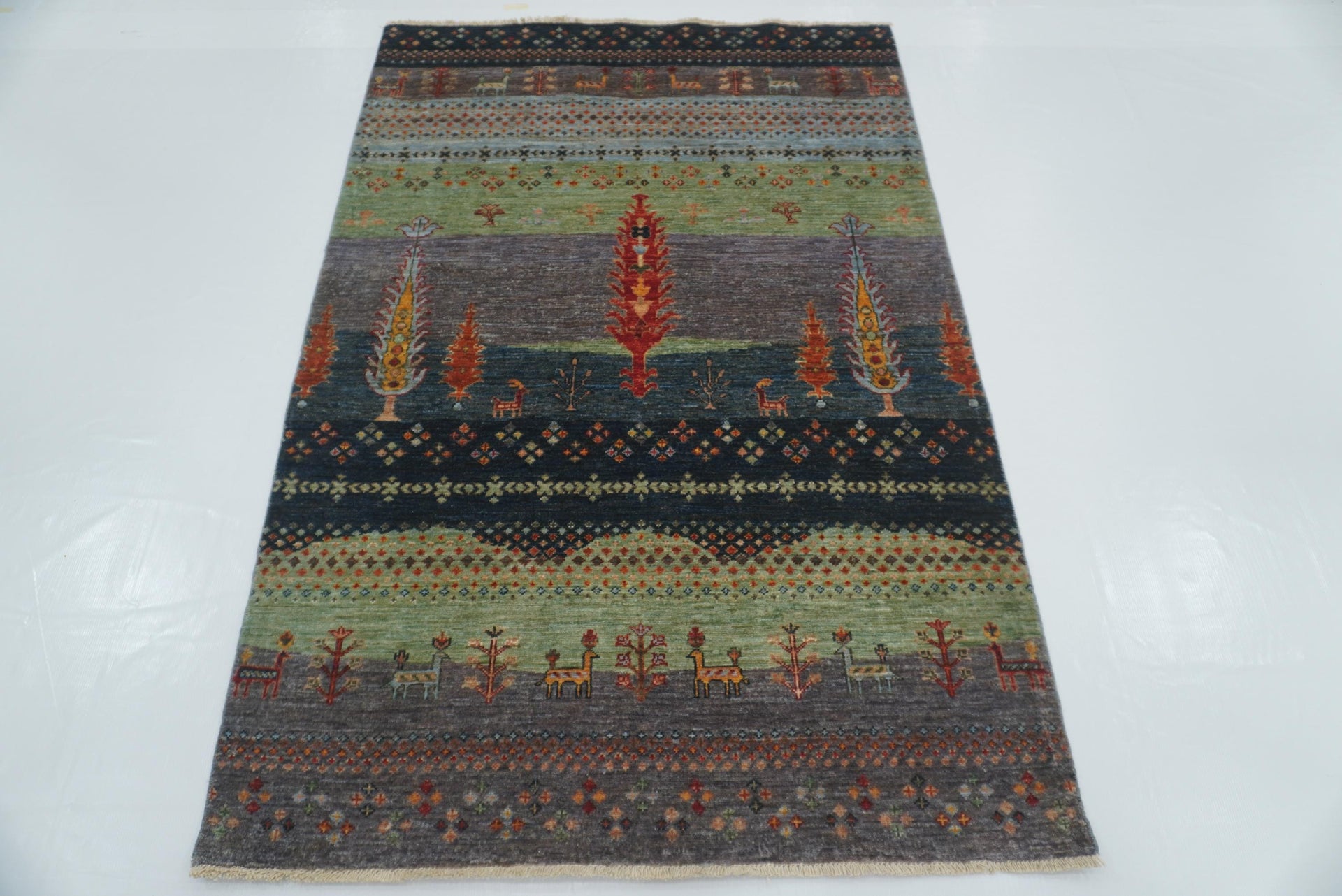 4x6 Purple Green Gabbeh Tree of life Afghan Hand knotted Rug