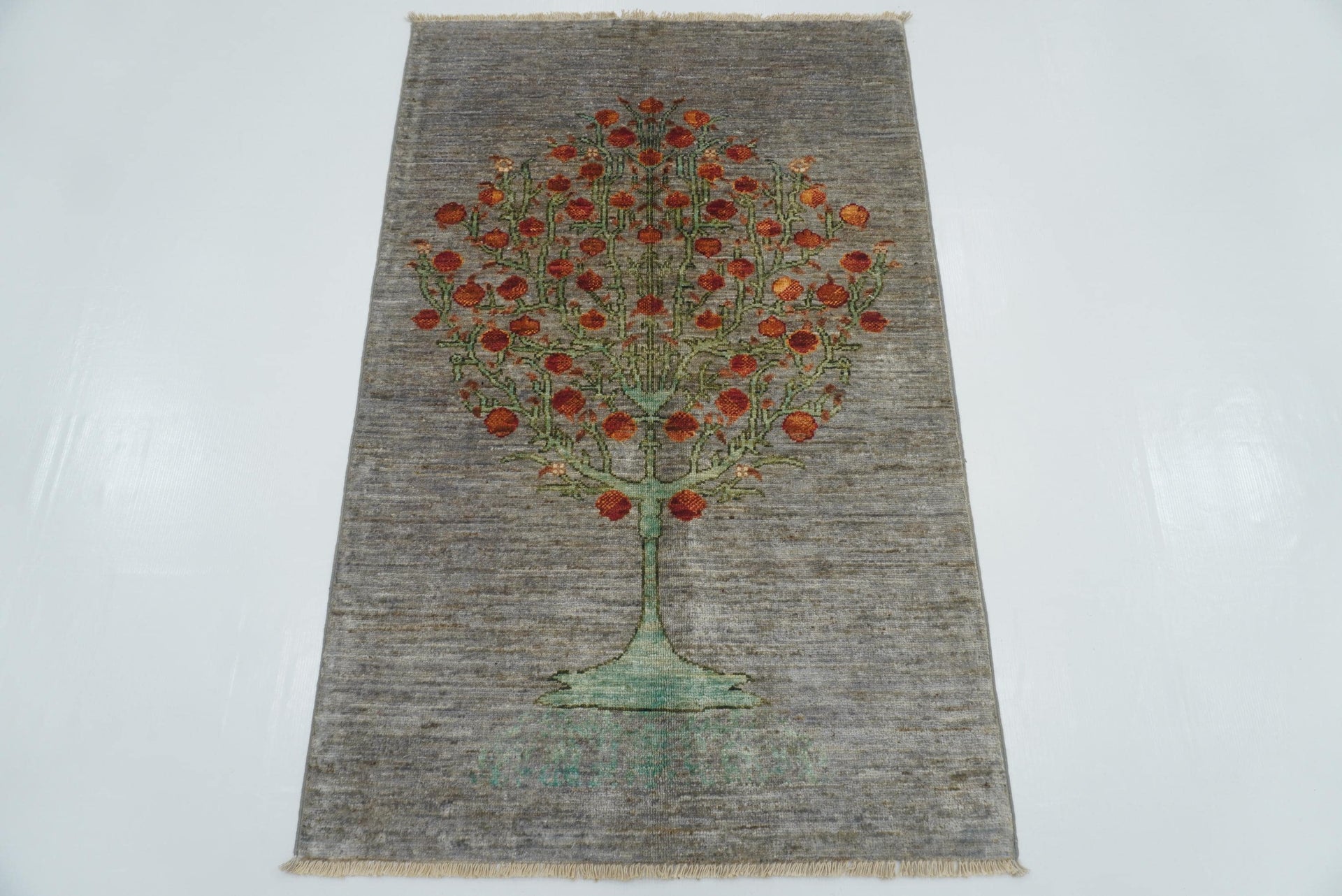 2'10"x4'5" Gray Gabbeh Afghan Tree of Life Hand-Knotted Rug