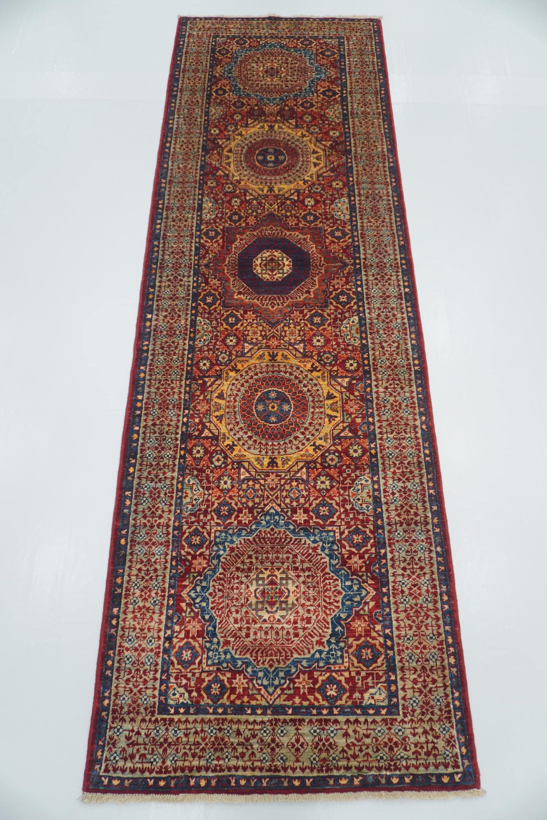 2'7"x8'2" Red Mamluk Hand-Knotted Runner Rug