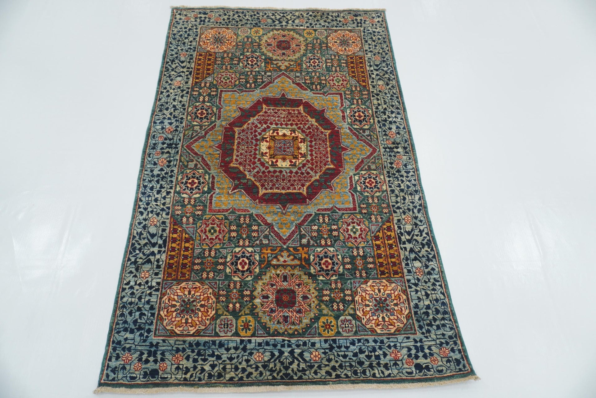 3x5 Green Mamluk Turkish Hand knotted Rug