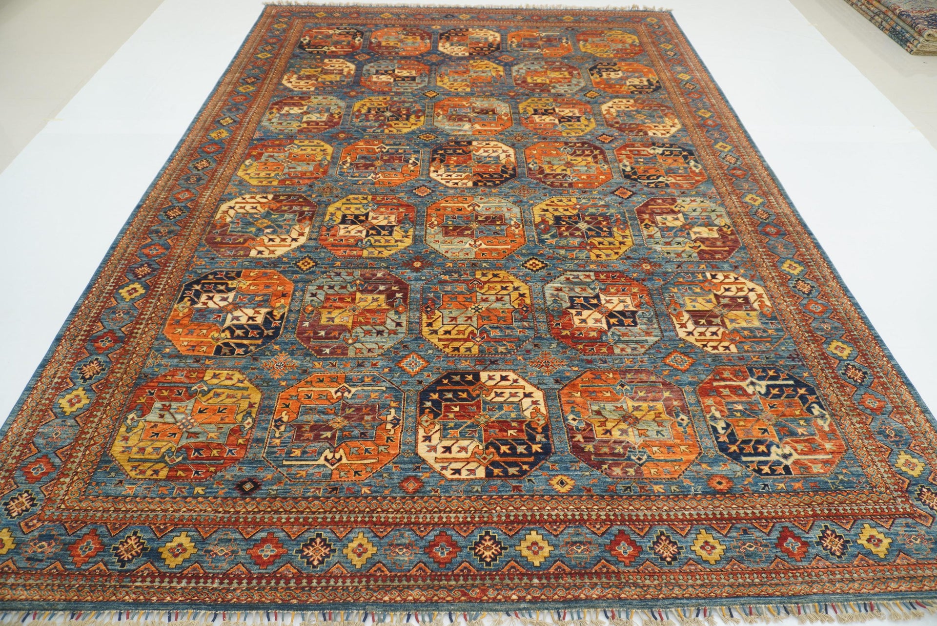 10x14 Blue Ersari Hand-Knotted Afghan Rug
