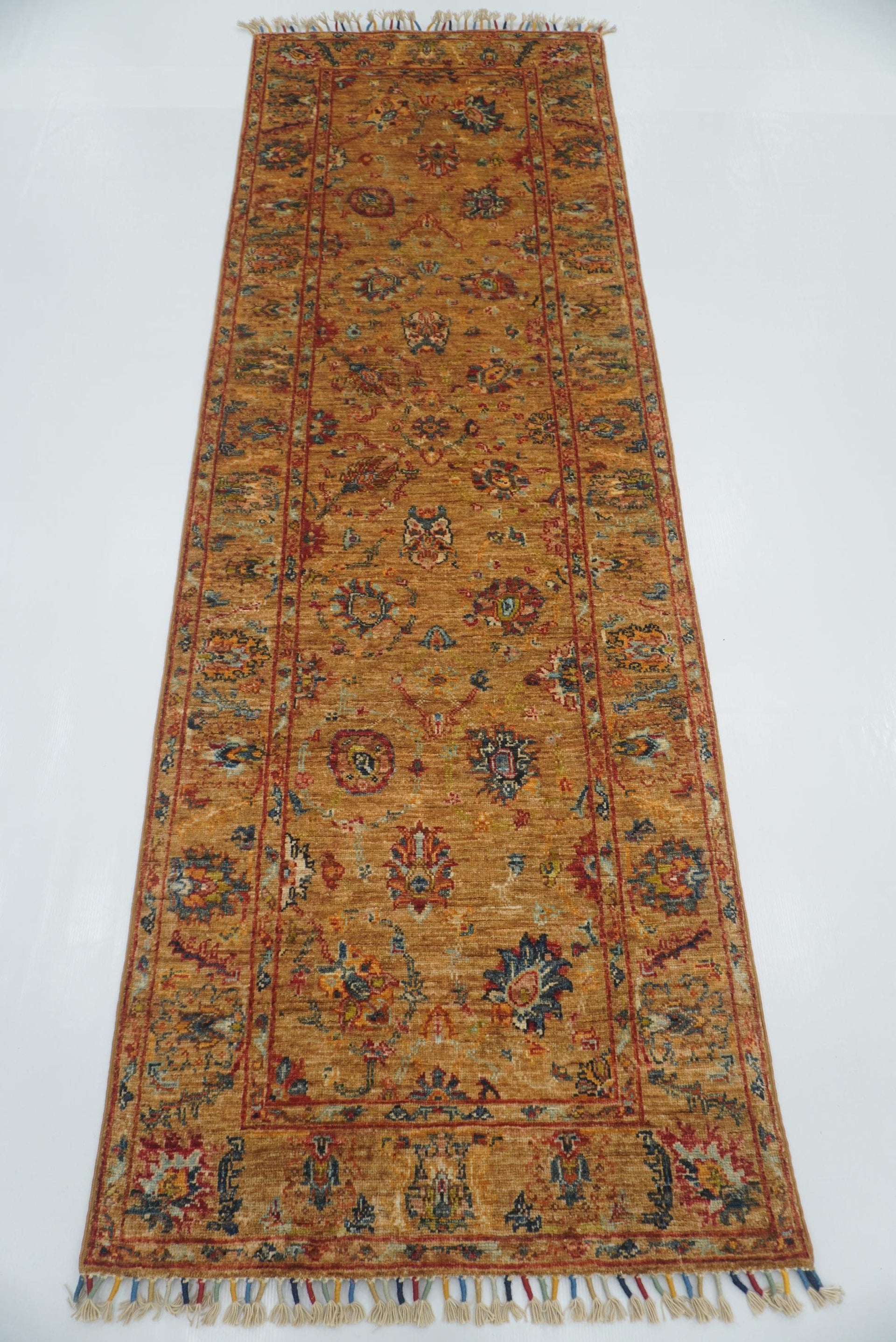 2'8"x7'11" Orange Waziri Afghan Hand-Knotted Runner Rug