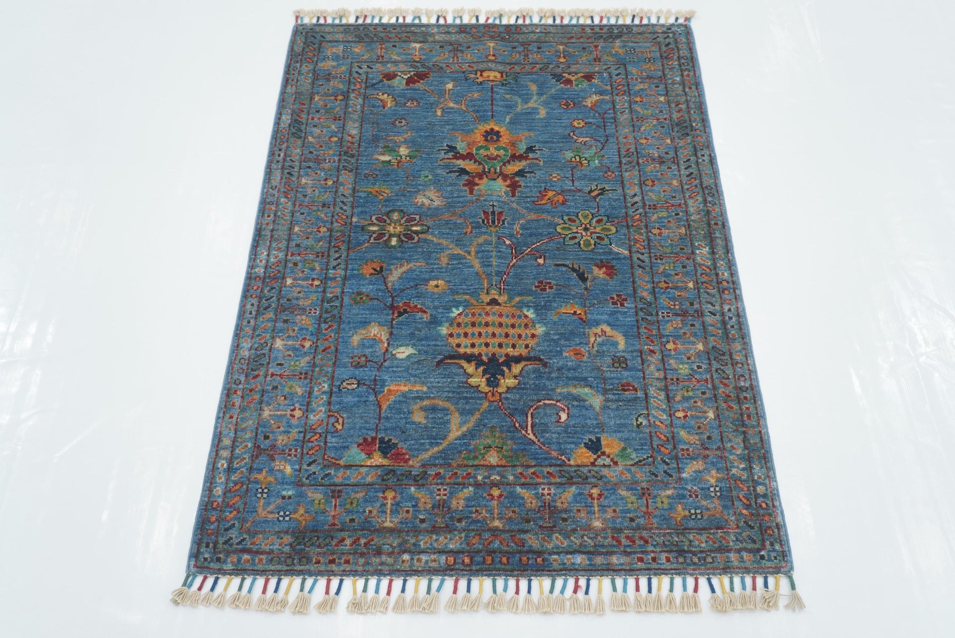 3x4 Blue Waziri Afghan Hand knotted Rug