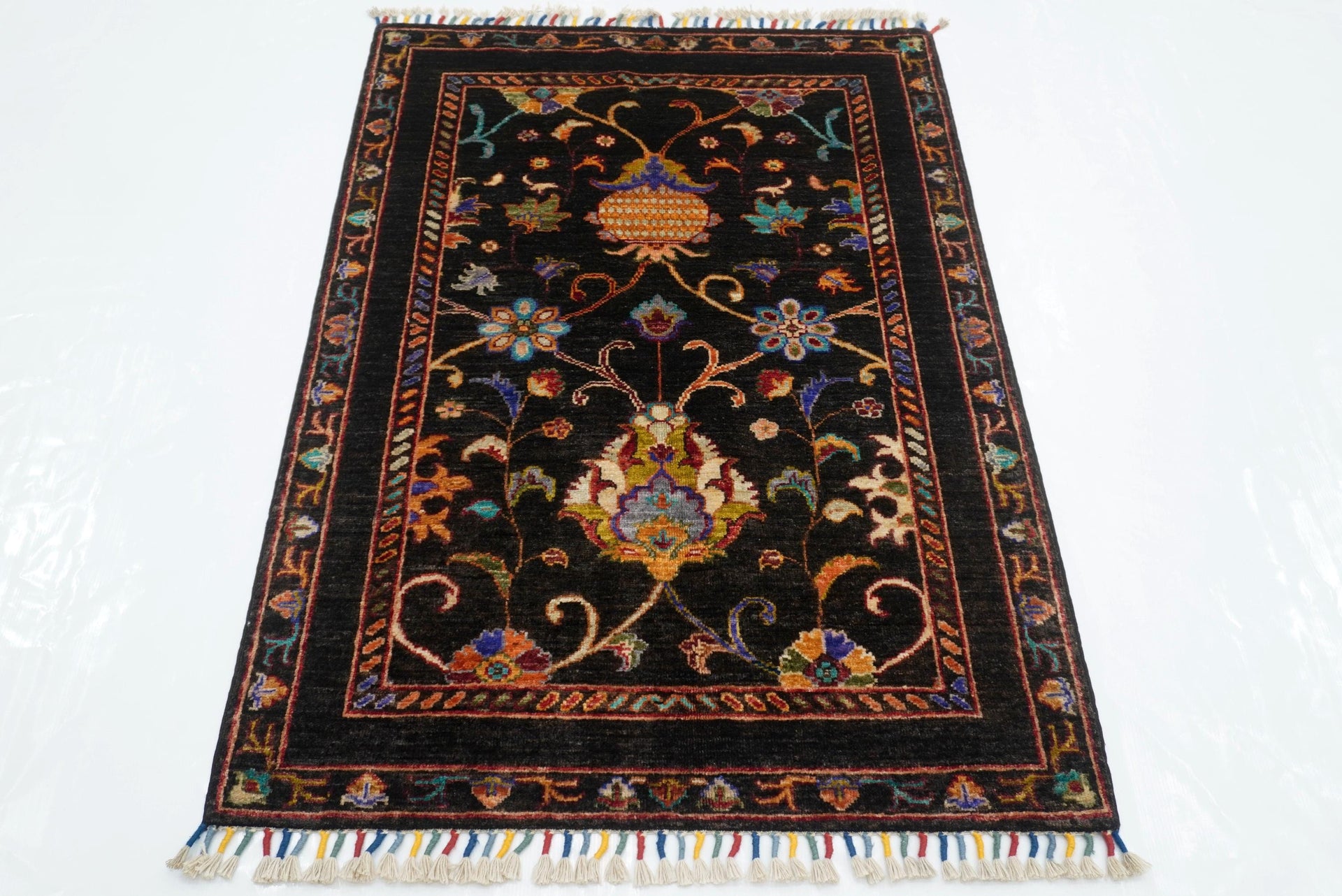 3x4 Black Waziri Afghan Hand knotted Rug