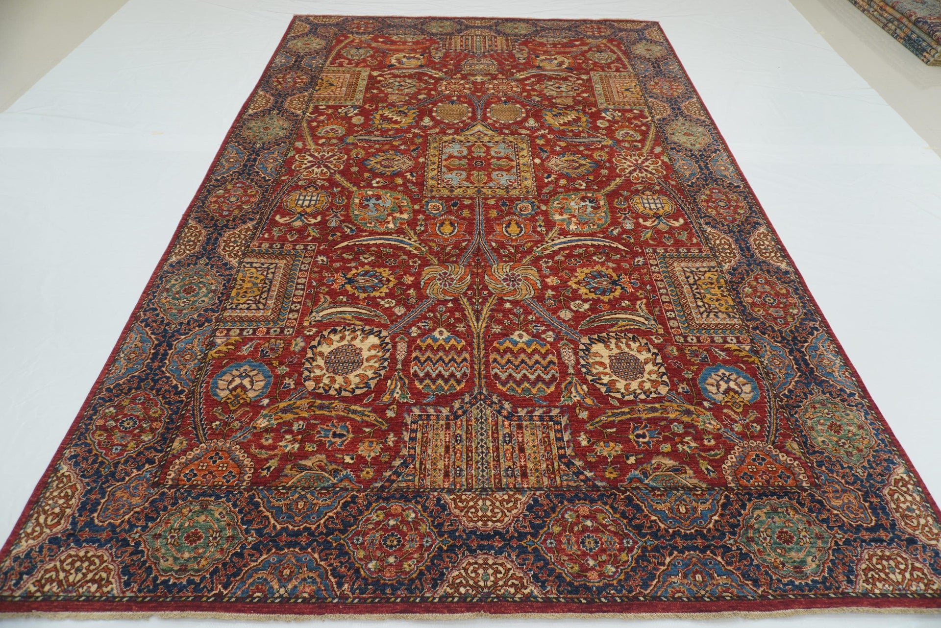 8'x12'6" Red Mughal Afghan Hand-Knotted Rug
