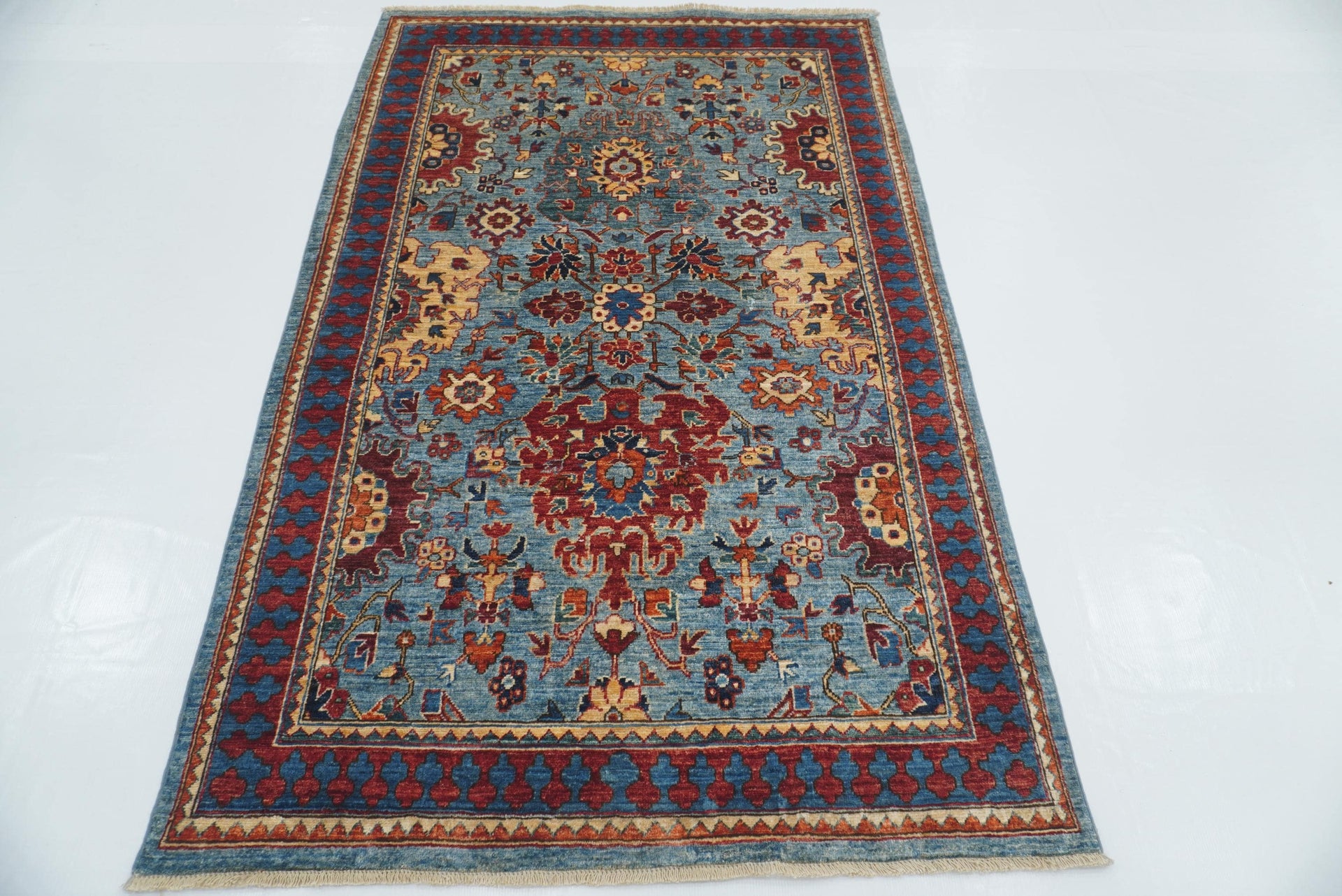 4x6 Blue Afghan Bidjar Hand Knotted Rug