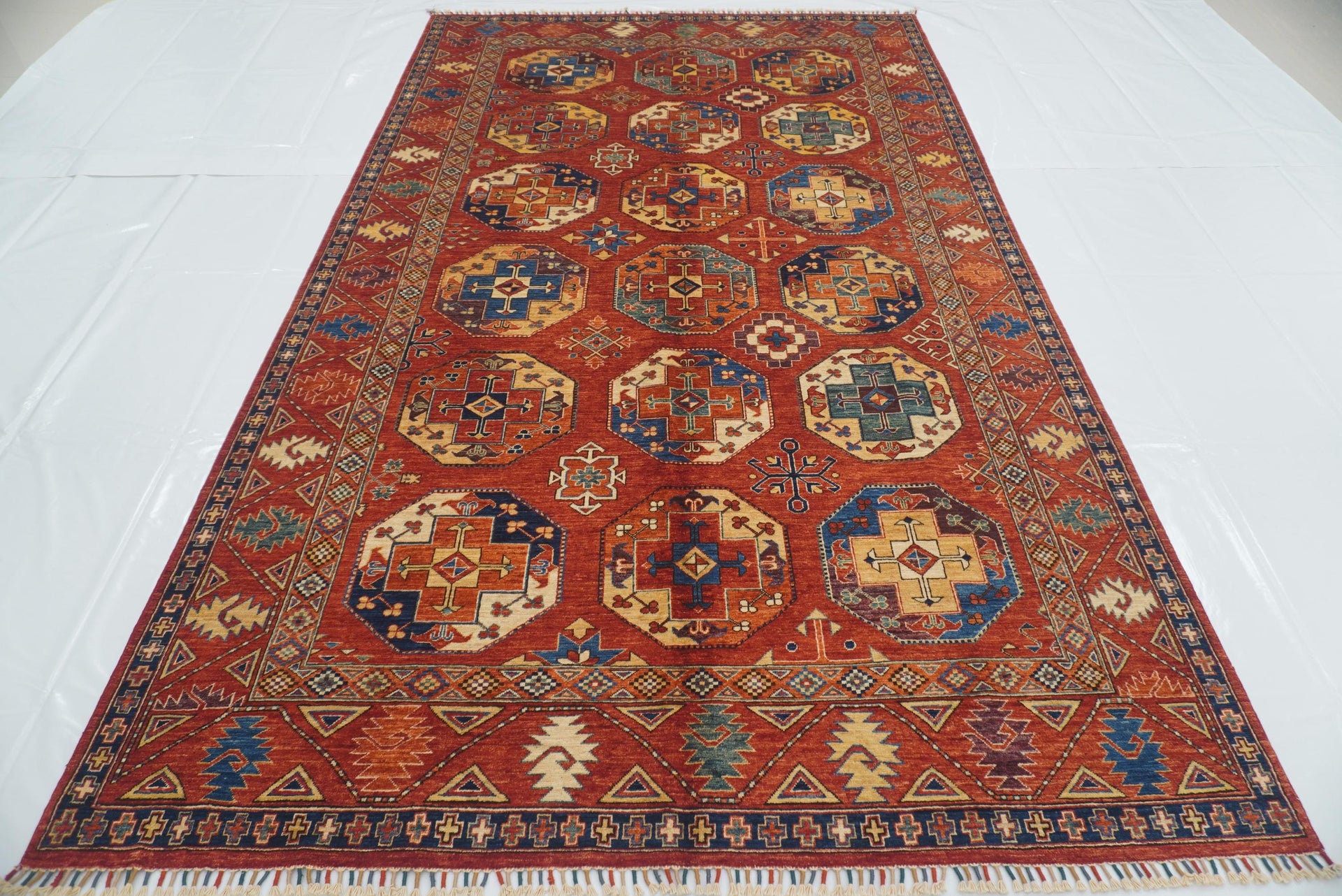 6'7"x10'11" Red Ersari Afghan Turkmen Hand-Knotted Rug