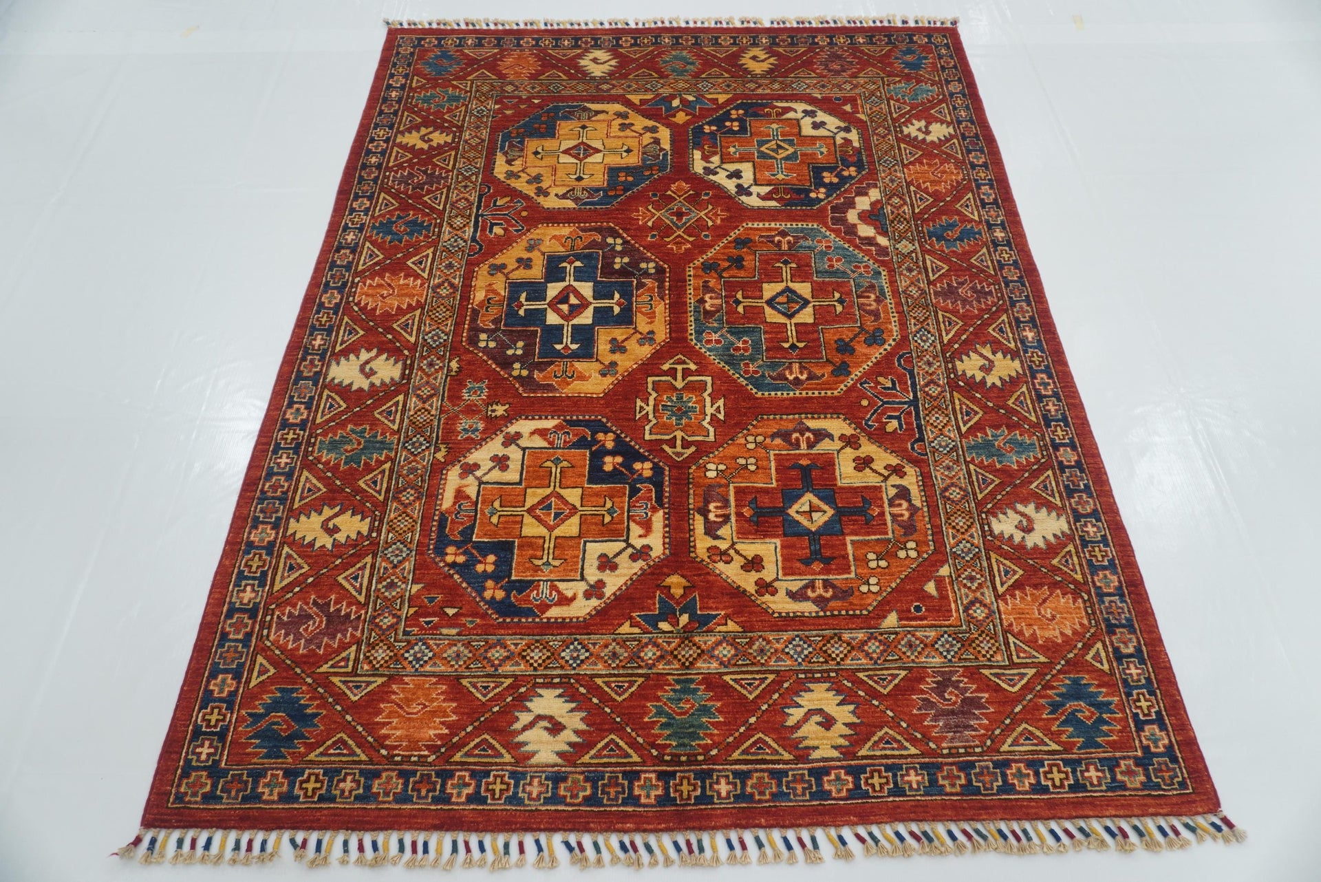5x7 Red Afghan Ersari Hand-Knotted Wool Rug