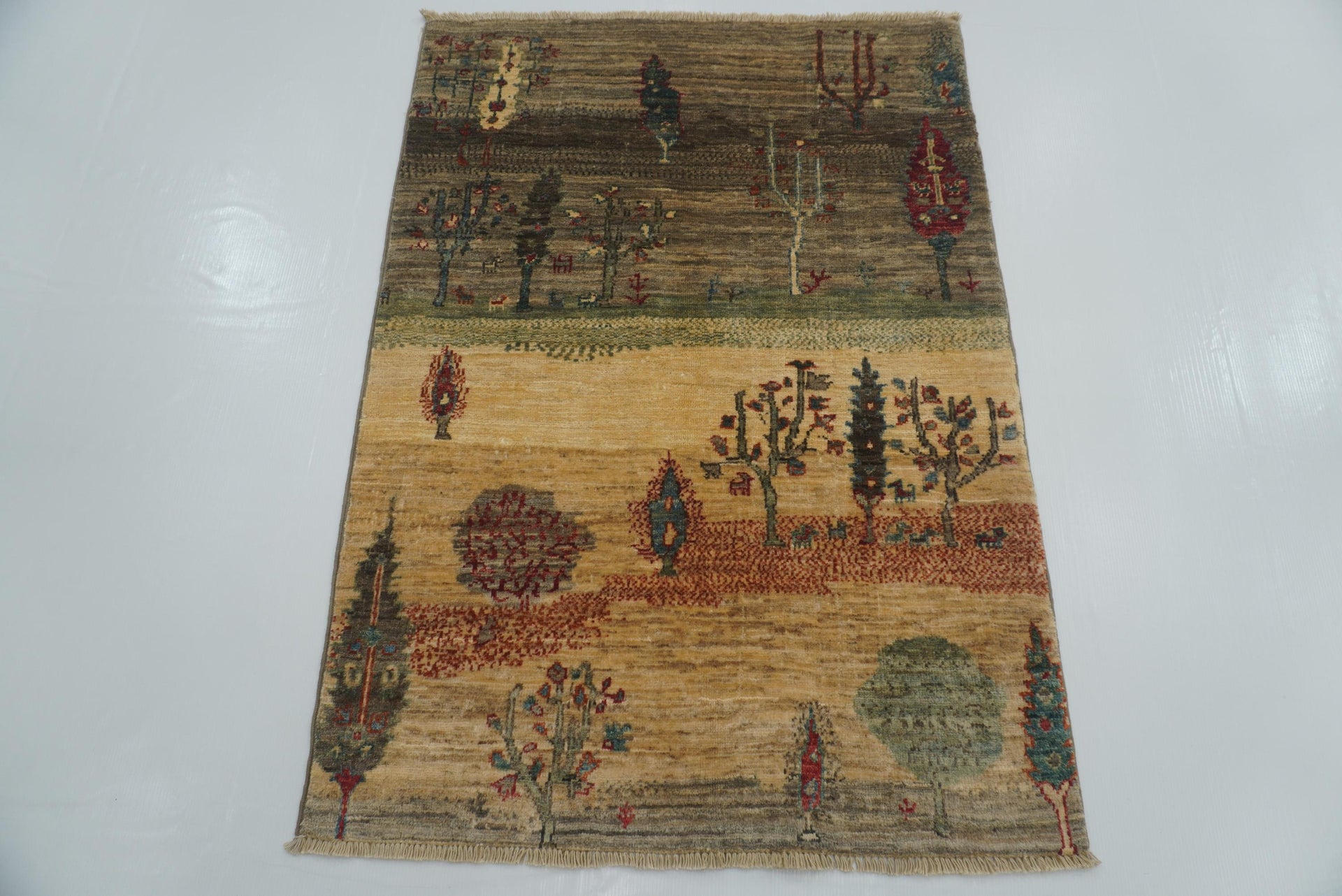 3x4 Beige Afghan Gabbeh Hand Knotted Tree of Life Rug