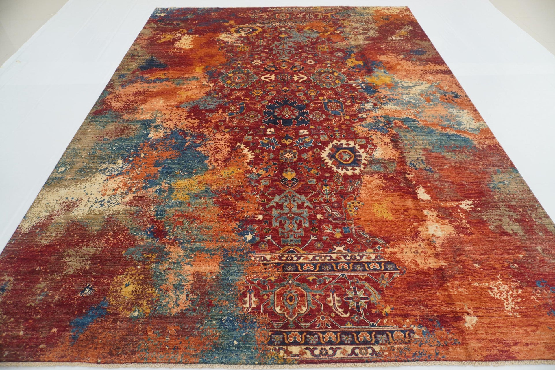 8'11"x11'11" Red Bidjar Afghan Hand-Knotted Modern Rug