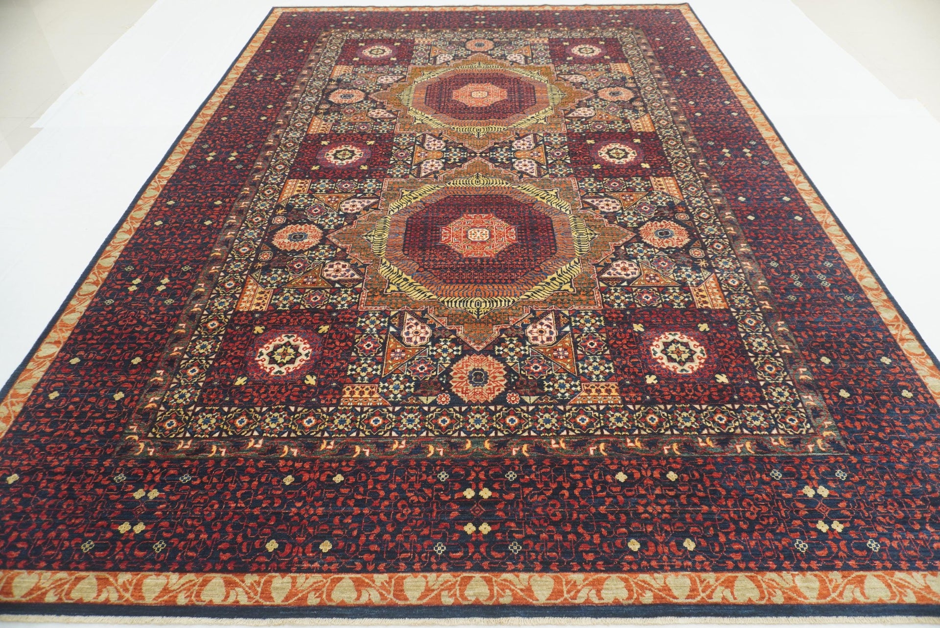 10x14 Navy Blue Mamluk Hand Knotted Medallion Rug