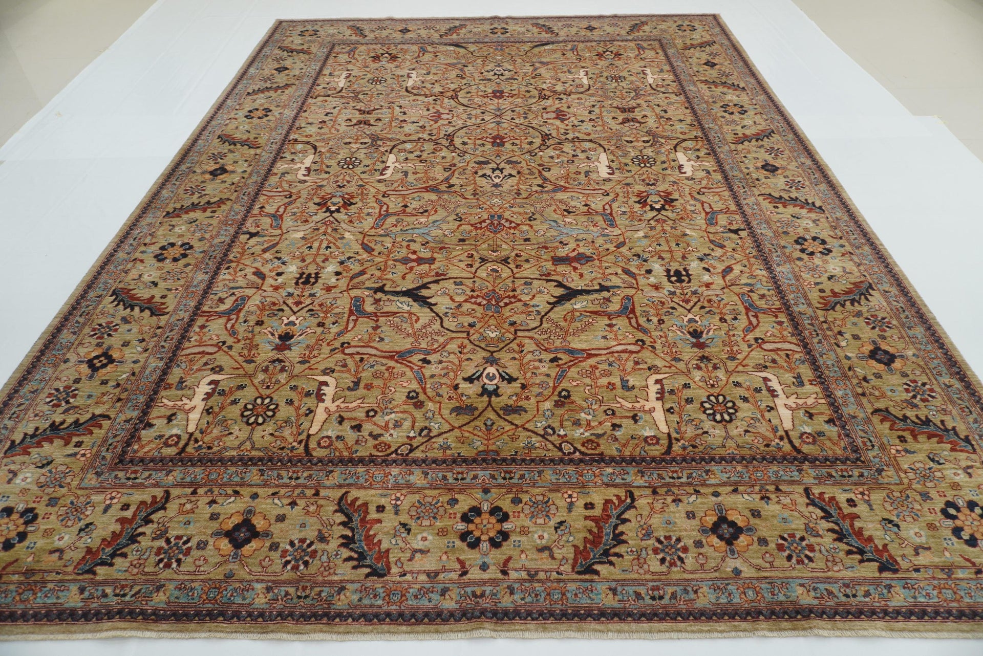 10x14 Earthy Green Bidjar Hand-Knotted Afghan Rug