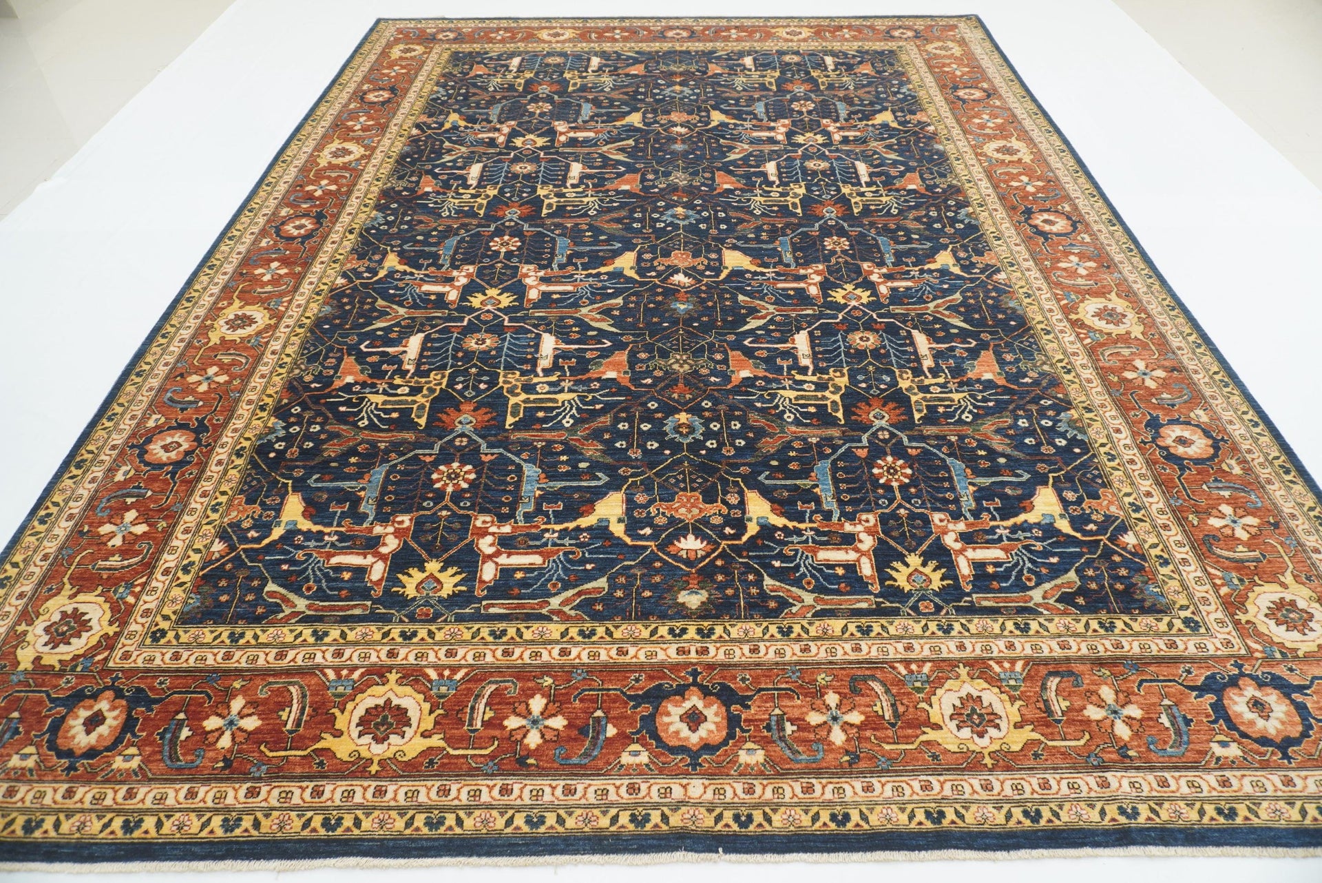 10x14 Navy Blue Bidjar Hand-Knotted Afghan Wool Rug