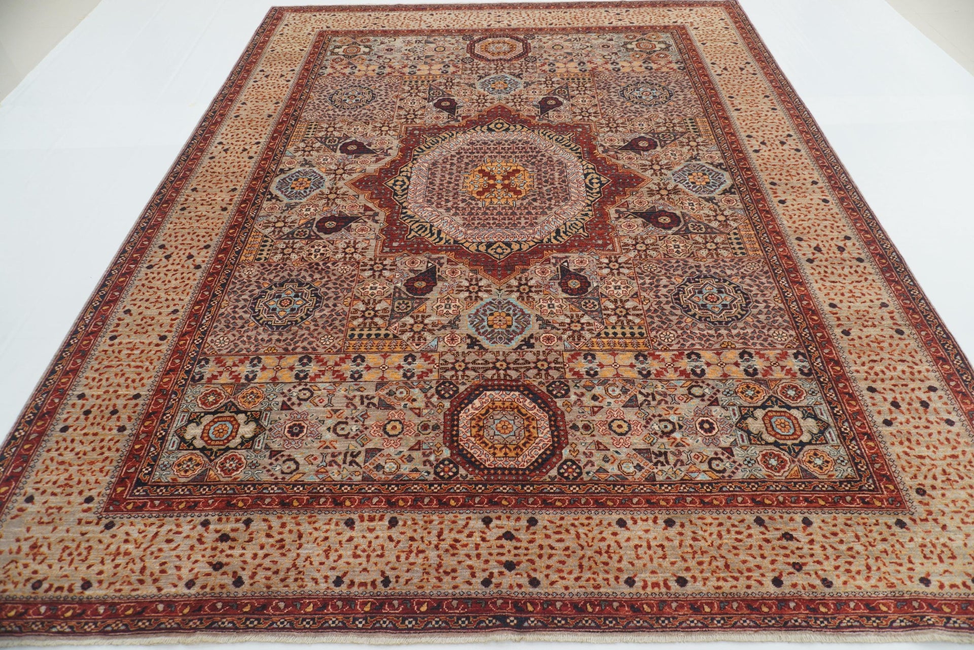 9x12 Gray Mamluk Area Hand Knotted Rug