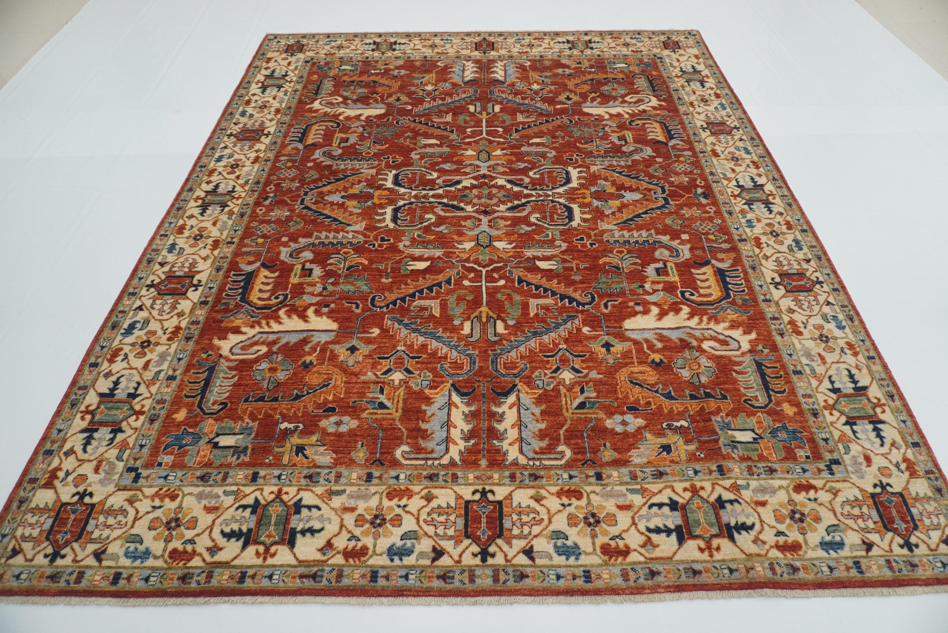 7'11"x9'11" Red Serapi Afghan Hand-Knotted Oriental Rug