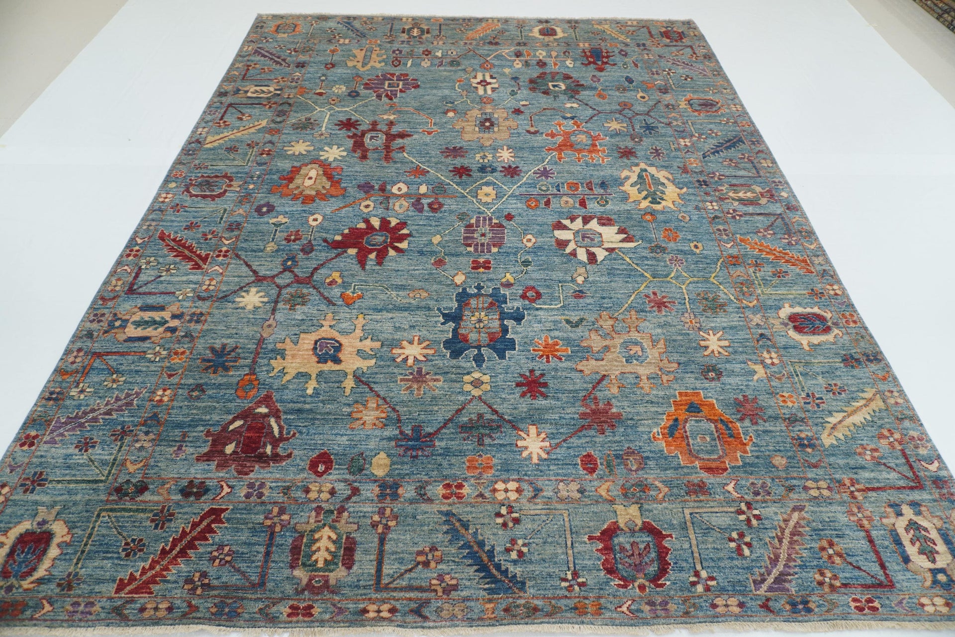 9x12 Blue Oushak Hand-Knotted Turkish Rug