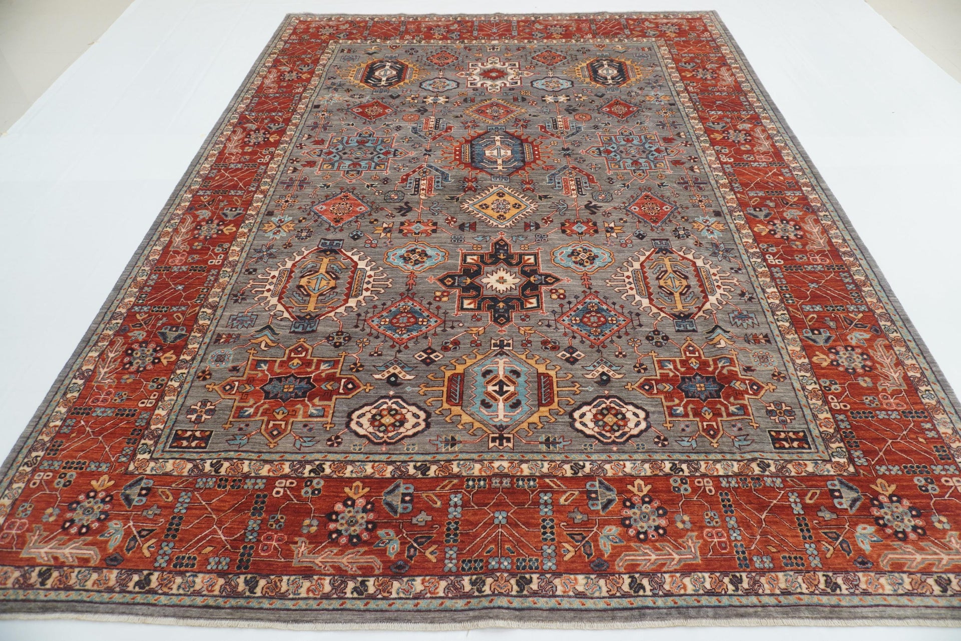 9x12 Gray Karaja Afghan Hand-Knotted Rug