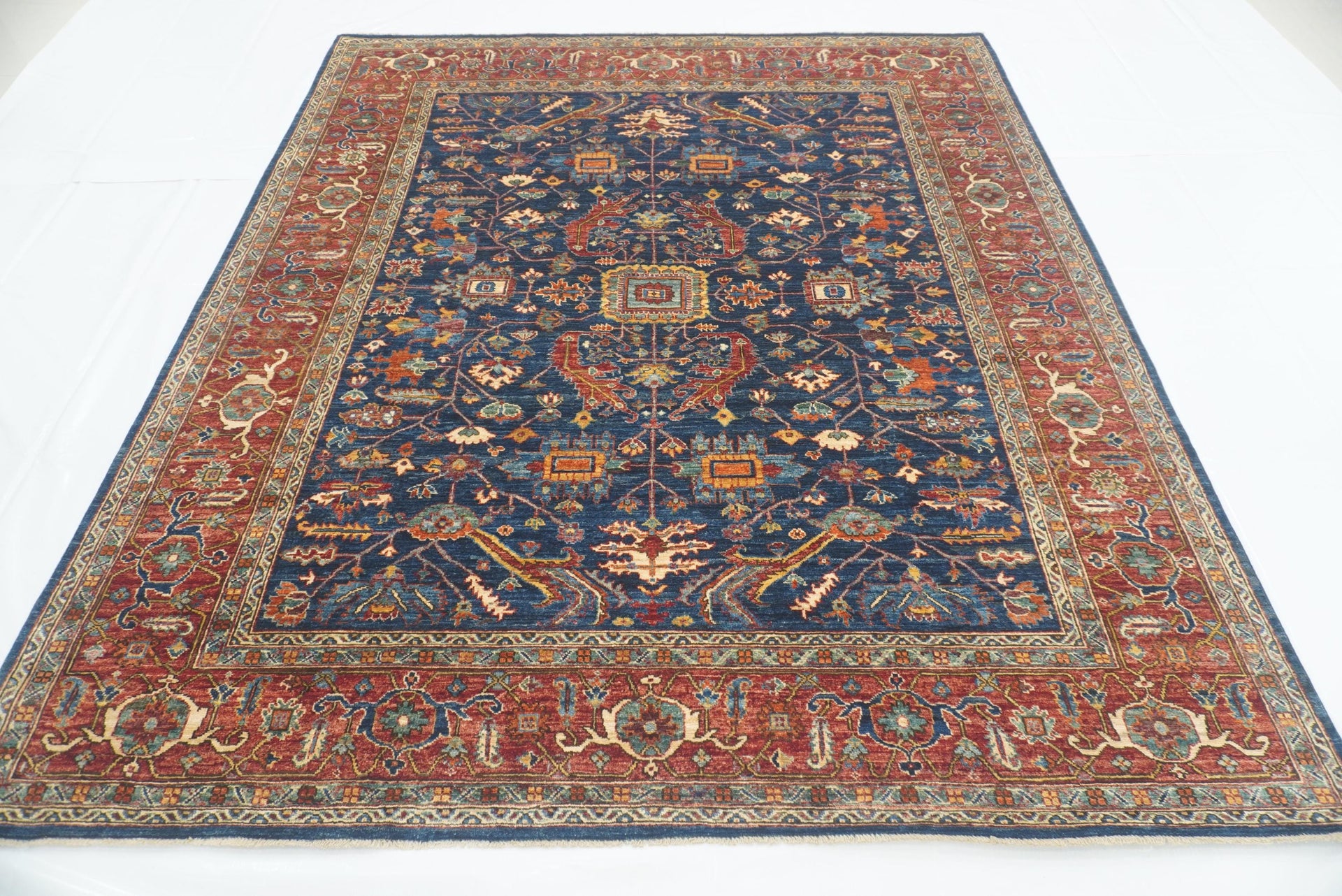 8x10 Blue Heriz Afghan Hand-Knotted Oriental Rug
